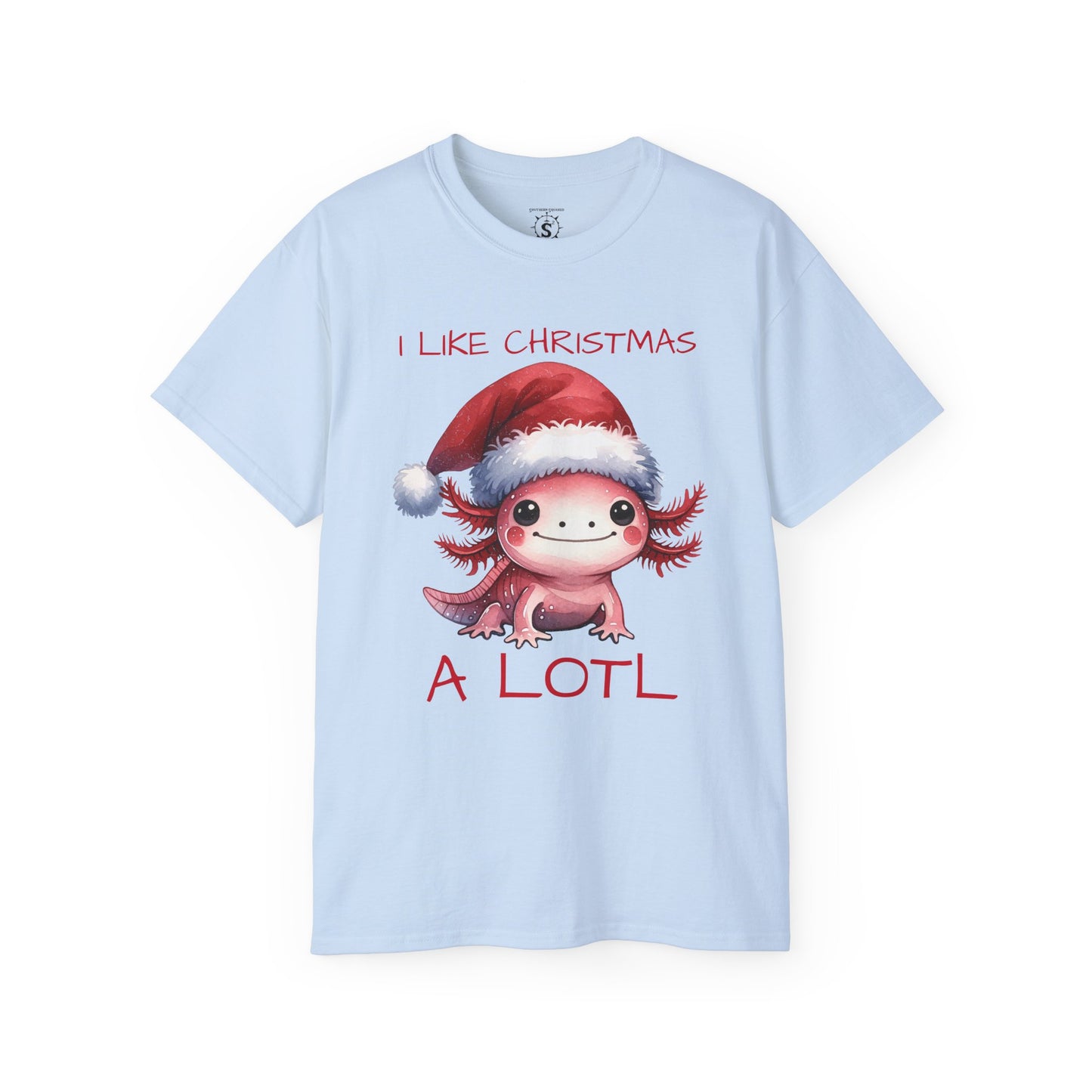 T-Shirt - Christmas Axolotl in a Santa Hat - Unisex Cotton Shirt