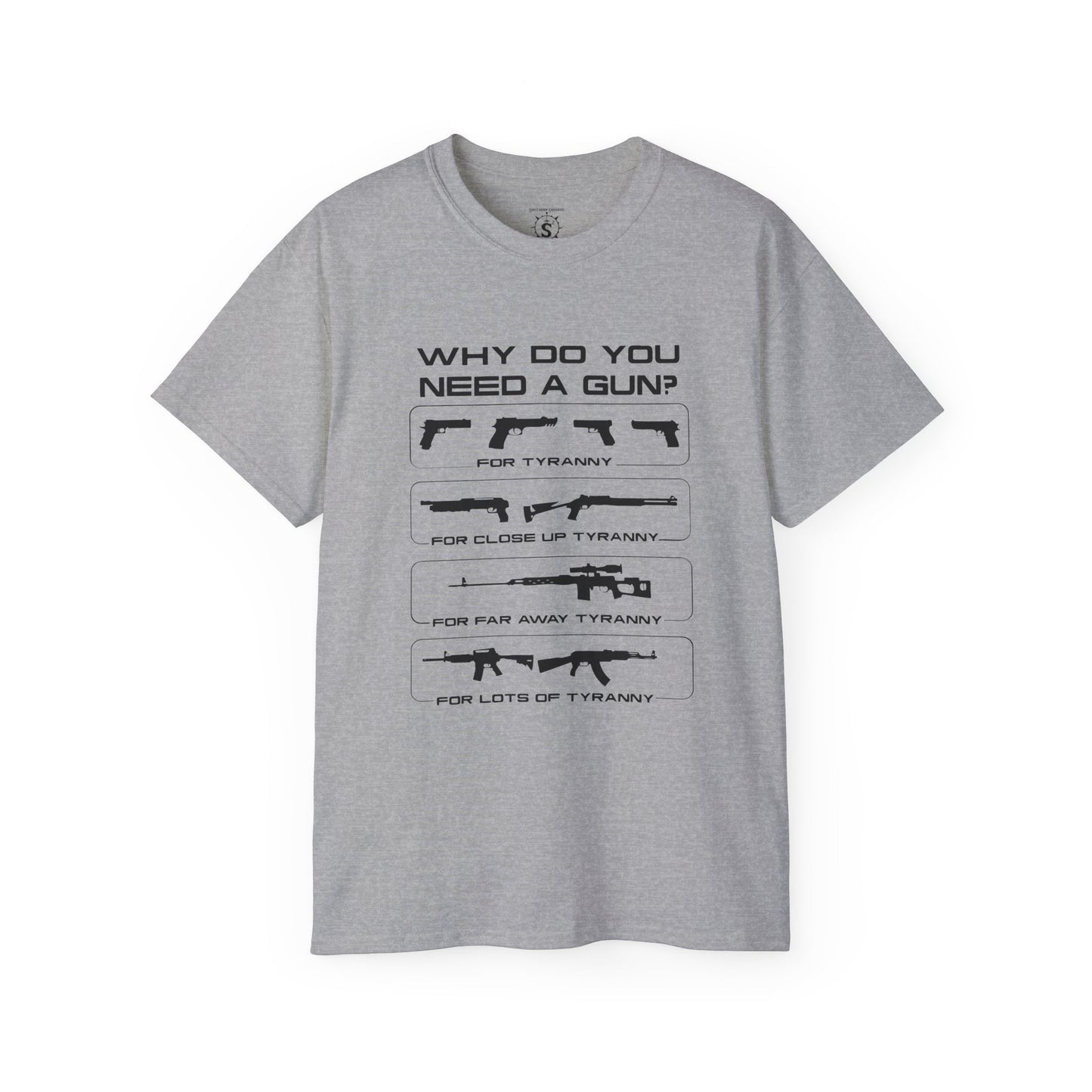 T-Shirt - Why Do You Need A Gun Tyranny Unisex Cotton Shirt