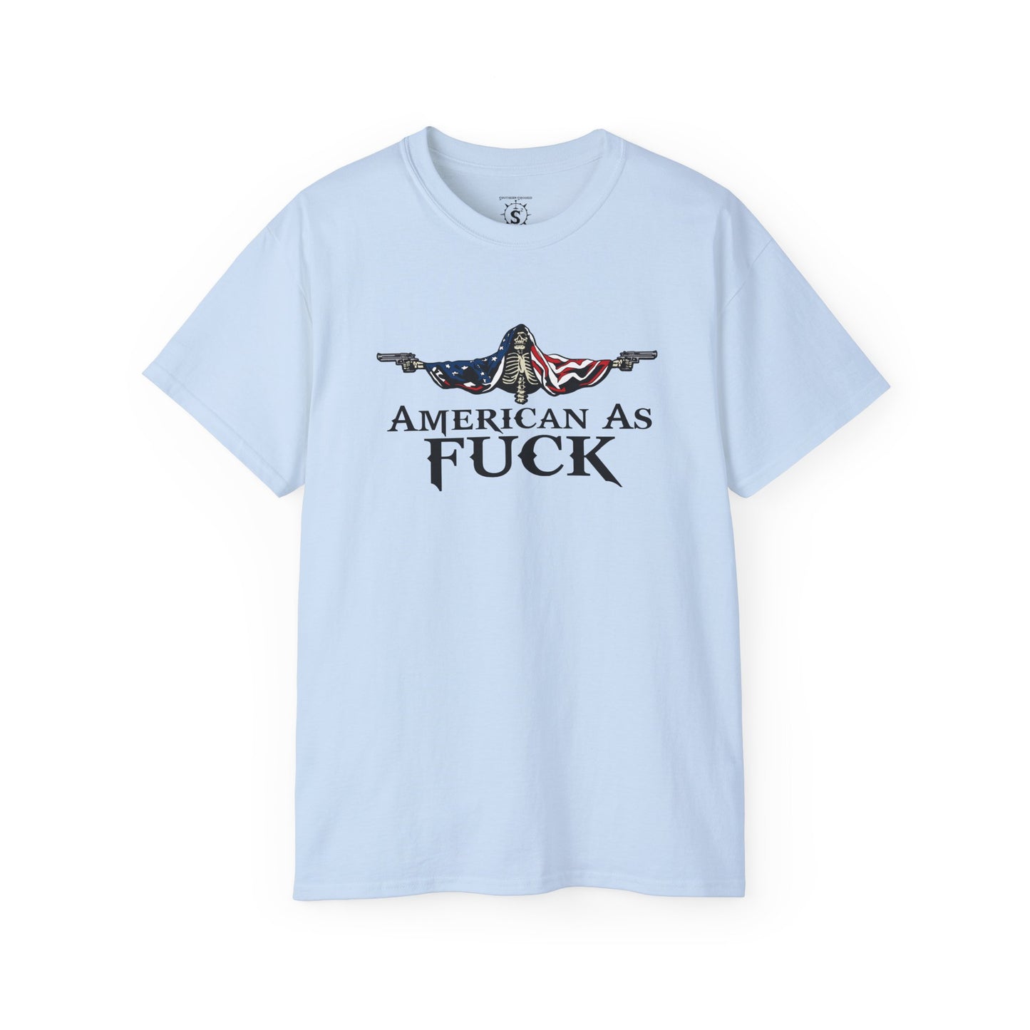 T-Shirt - American As Fuck Dual Wielding Skeleton - Unisex Cotton Shirt