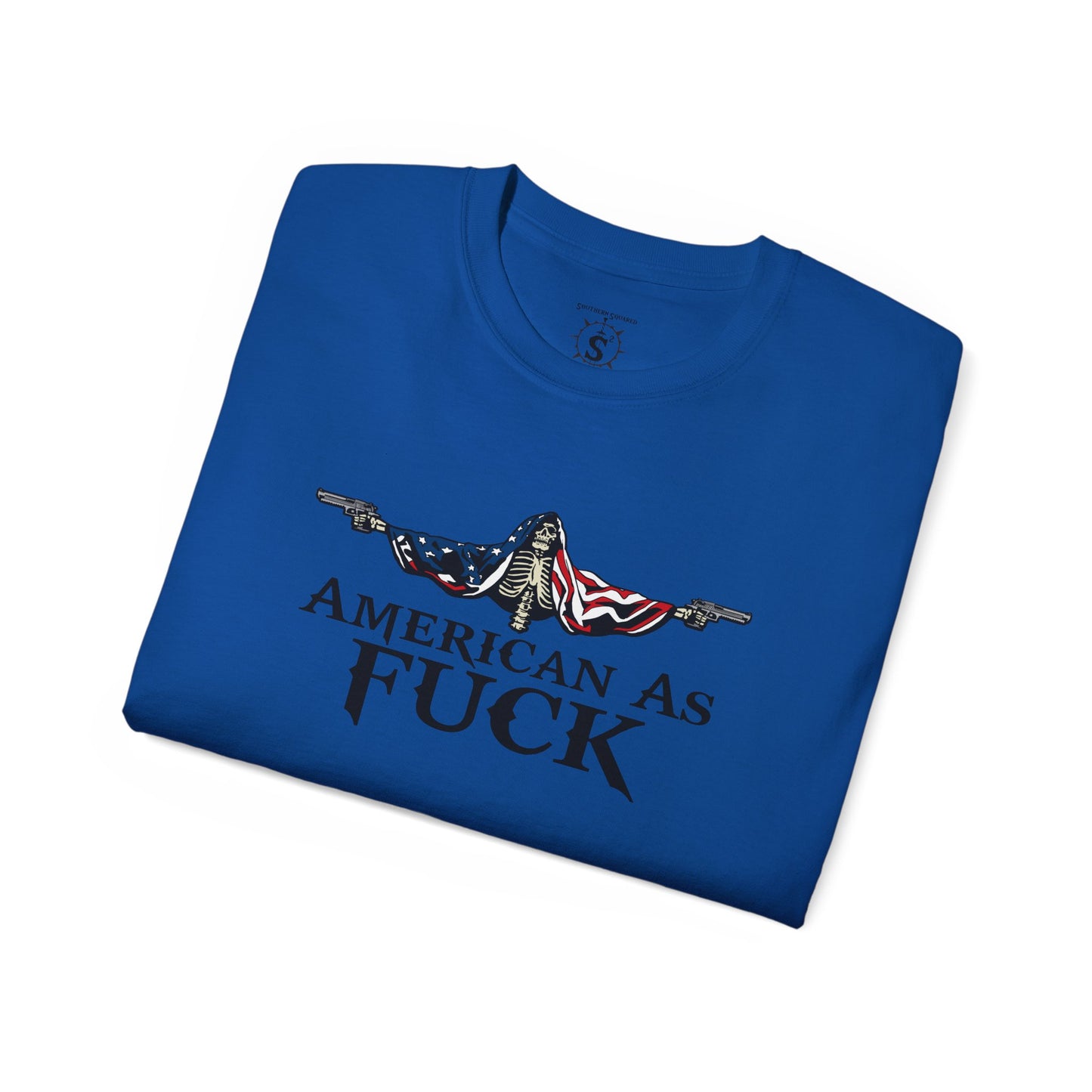T-Shirt - American As Fuck Dual Wielding Skeleton - Unisex Cotton Shirt