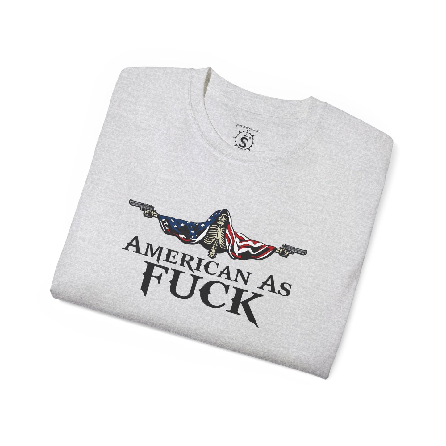 T-Shirt - American As Fuck Dual Wielding Skeleton - Unisex Cotton Shirt