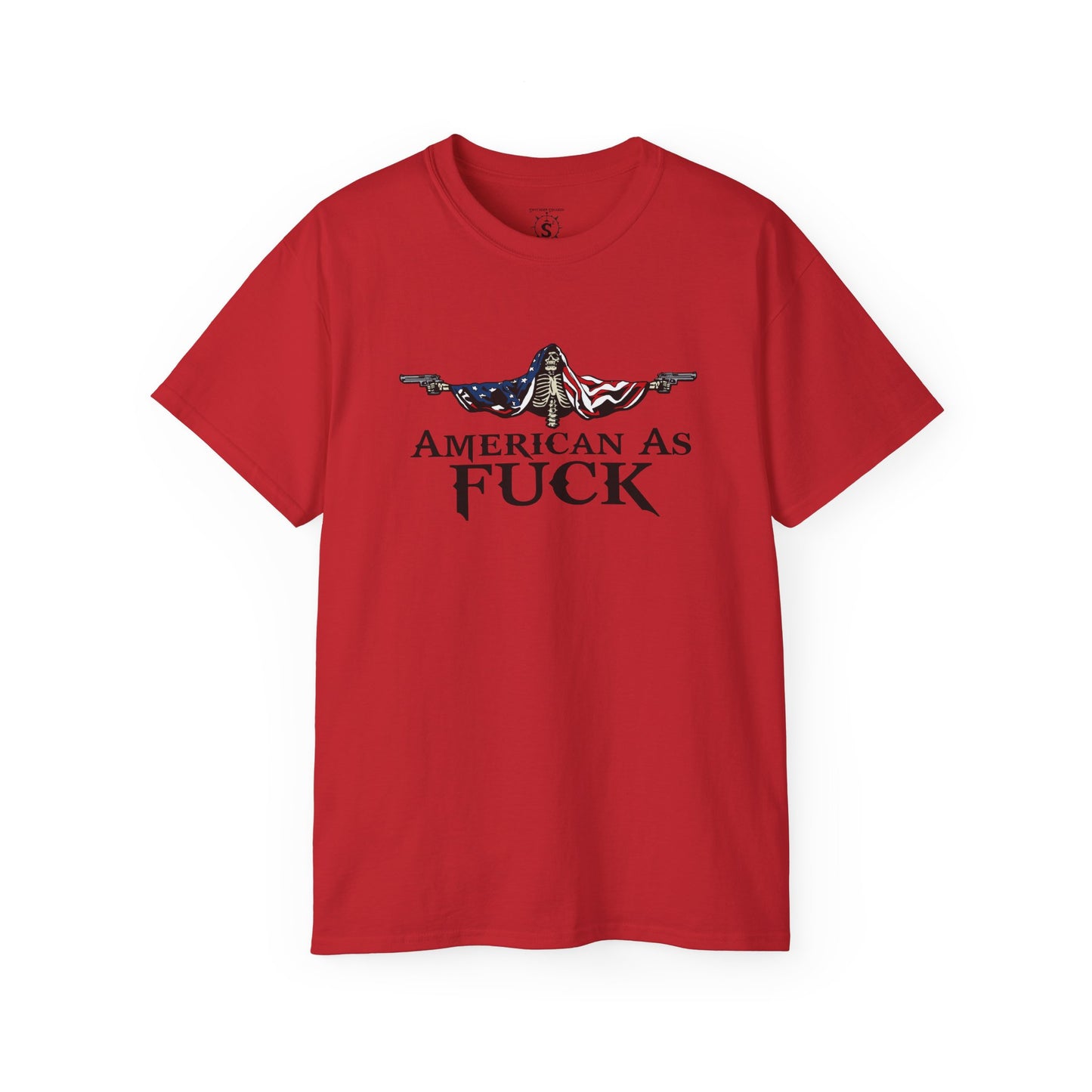 T-Shirt - American As Fuck Dual Wielding Skeleton - Unisex Cotton Shirt