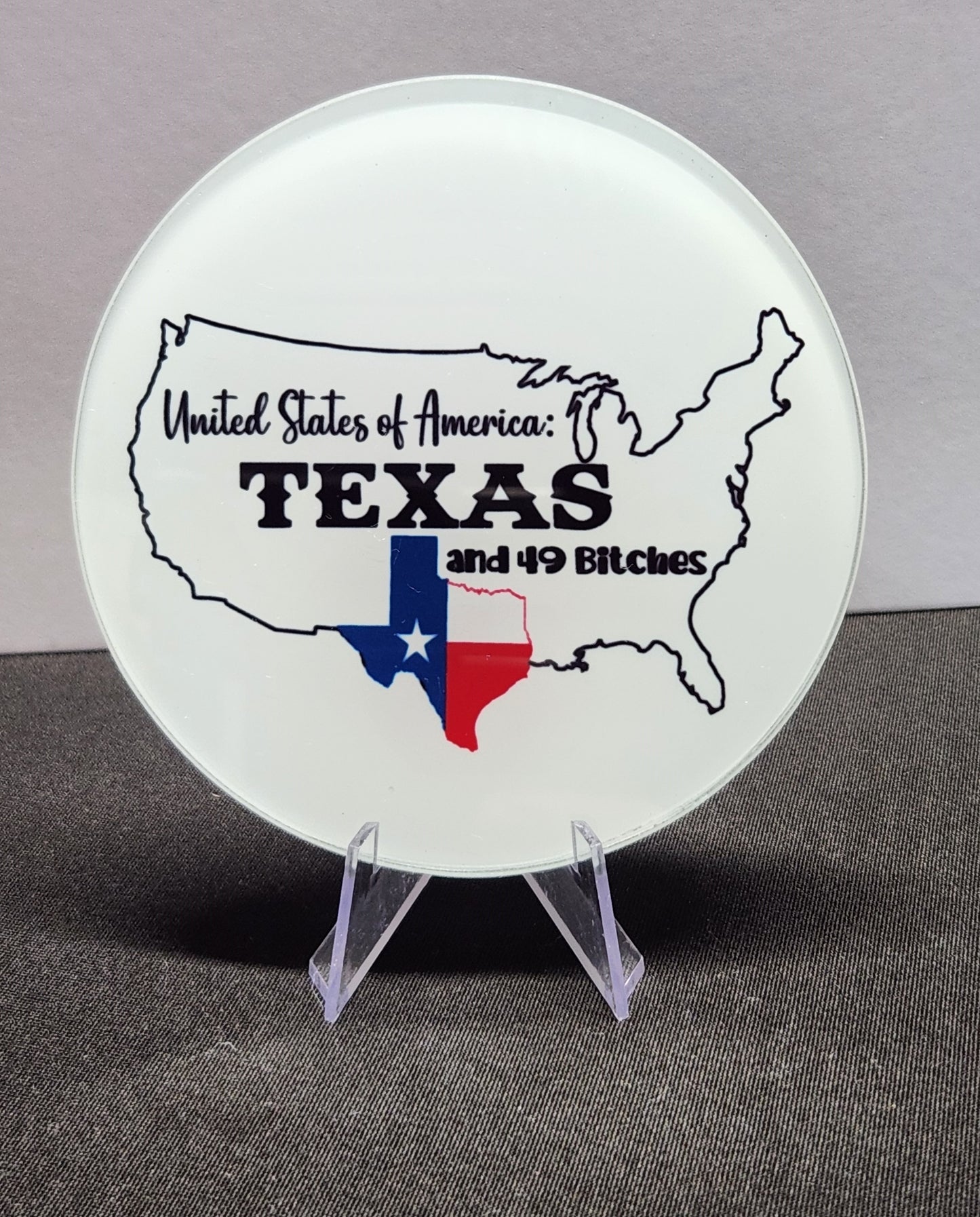 Glass Beverage Coaster (Patriotic, Texas, TX and 49 Bitches)