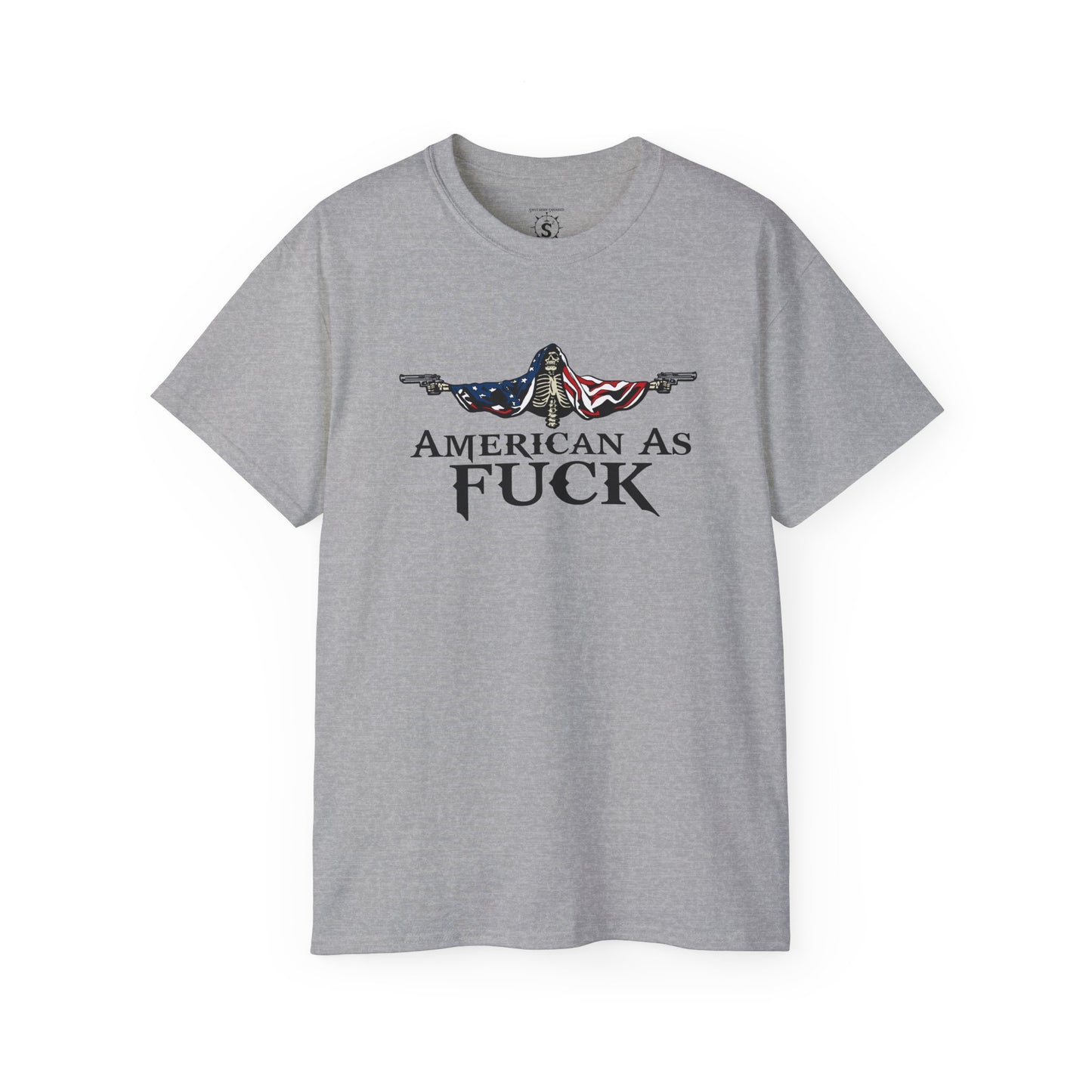 T-Shirt - American As Fuck Dual Wielding Skeleton - Unisex Cotton Shirt