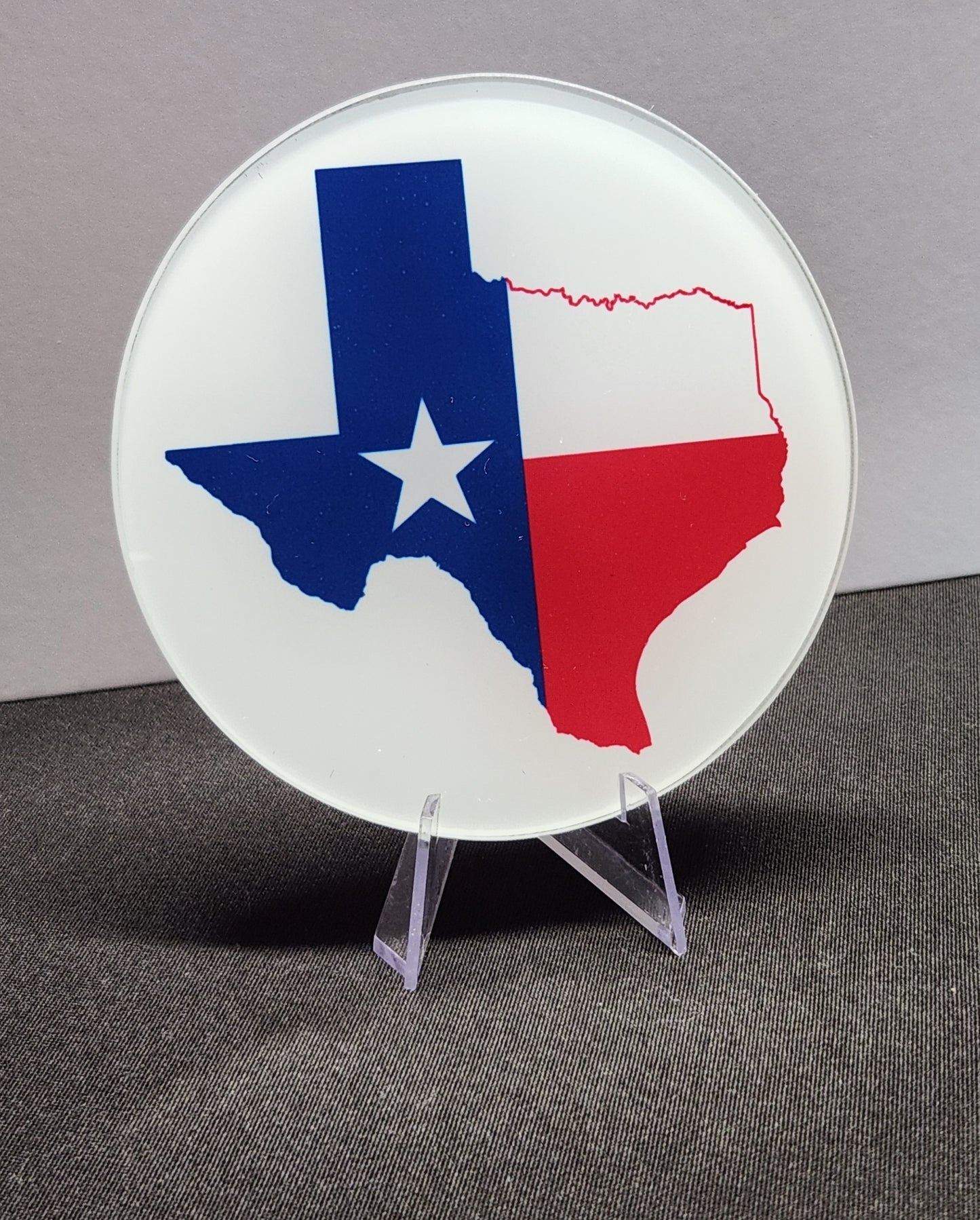Glass Beverage Coaster (Patriotic, Texas, Texagon TX Flag)