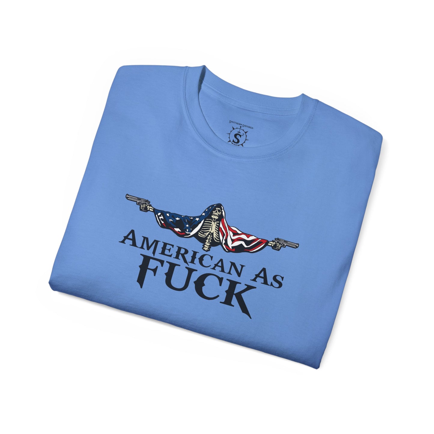 T-Shirt - American As Fuck Dual Wielding Skeleton - Unisex Cotton Shirt