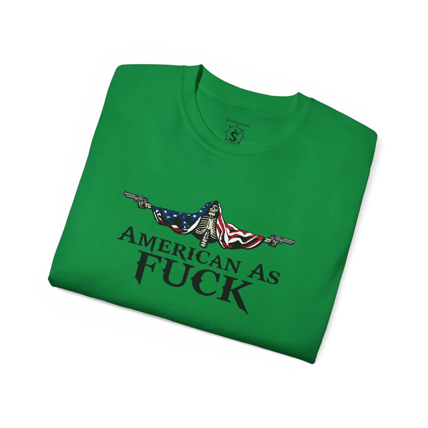 T-Shirt - American As Fuck Dual Wielding Skeleton - Unisex Cotton Shirt