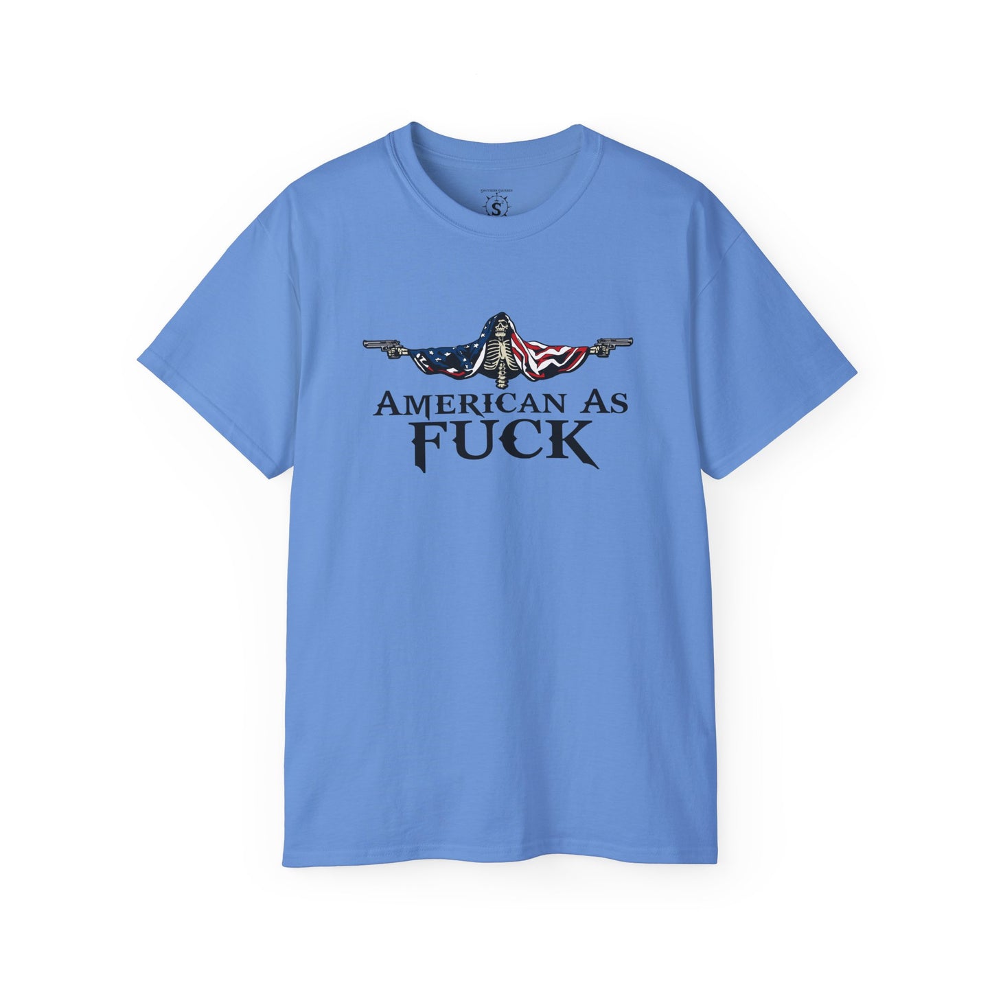 T-Shirt - American As Fuck Dual Wielding Skeleton - Unisex Cotton Shirt