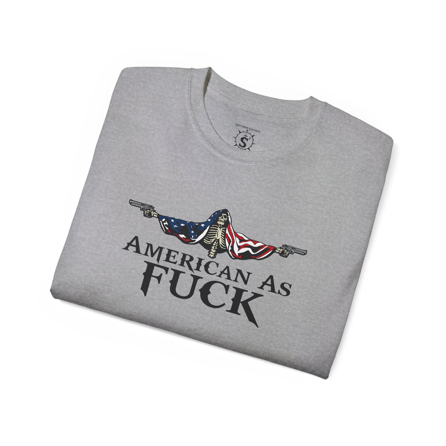 T-Shirt - American As Fuck Dual Wielding Skeleton - Unisex Cotton Shirt