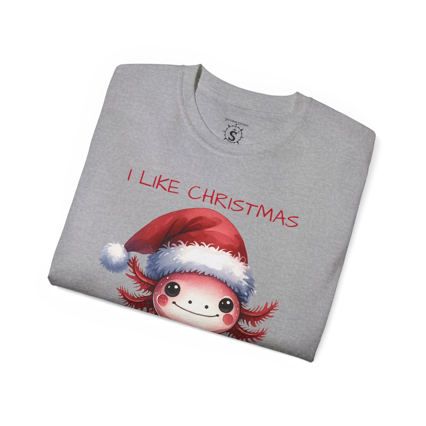 T-Shirt - Christmas Axolotl in a Santa Hat - Unisex Cotton Shirt