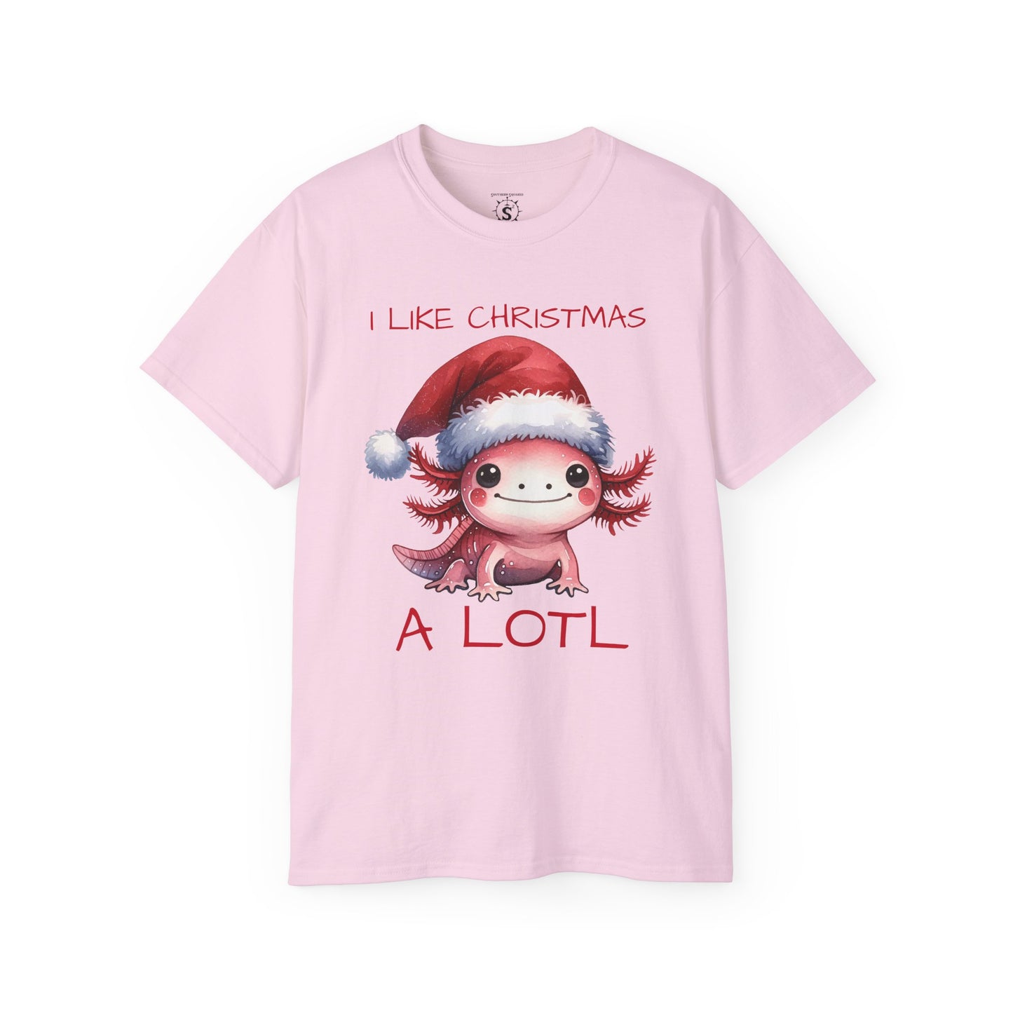 T-Shirt - Christmas Axolotl in a Santa Hat - Unisex Cotton Shirt