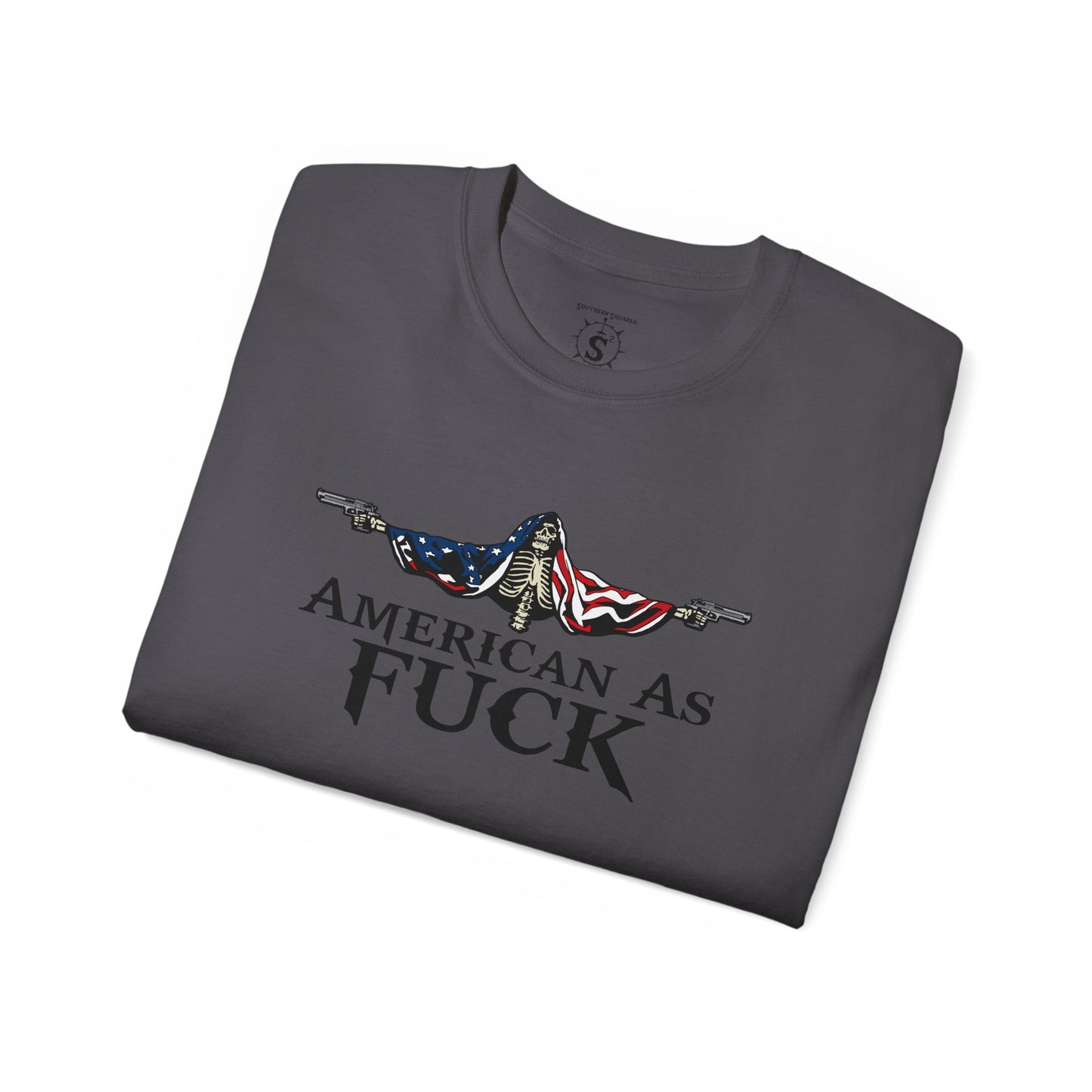 T-Shirt - American As Fuck Dual Wielding Skeleton - Unisex Cotton Shirt