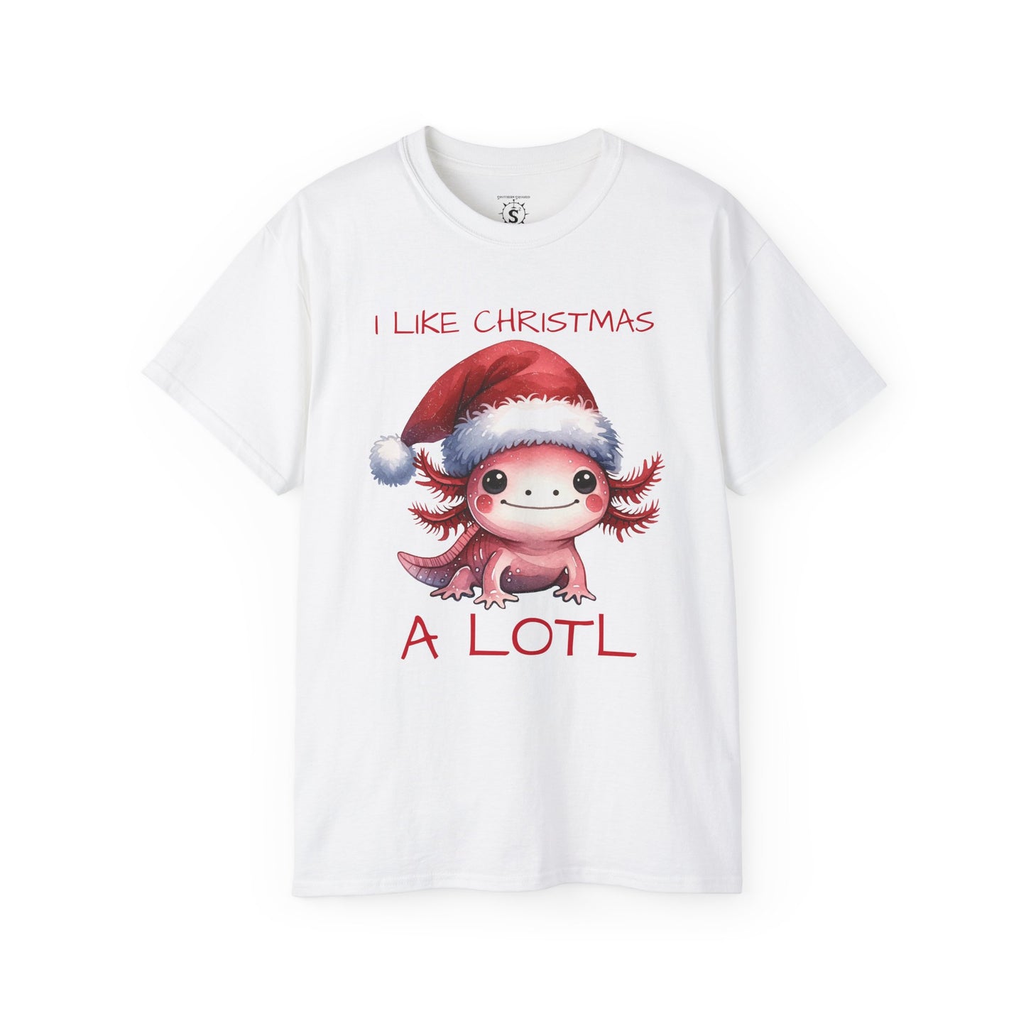 T-Shirt - Christmas Axolotl in a Santa Hat - Unisex Cotton Shirt