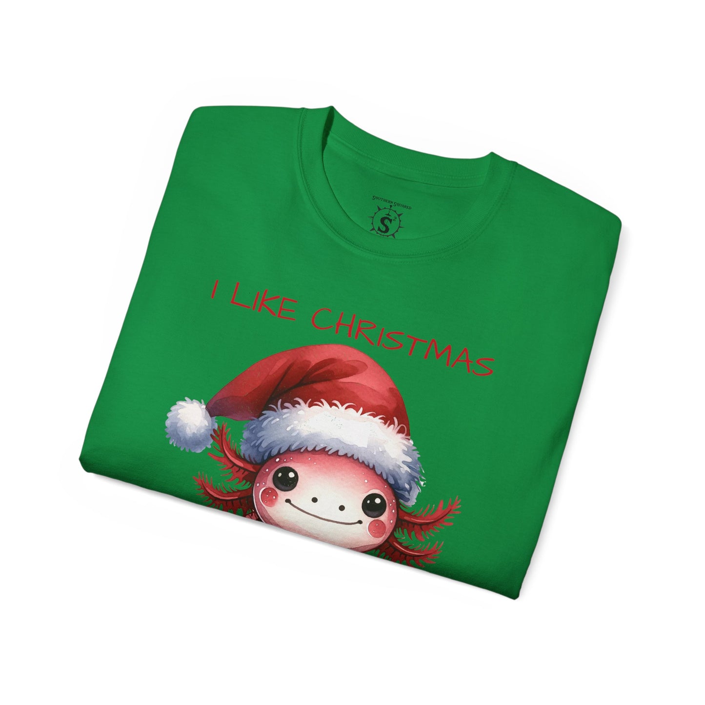 T-Shirt - Christmas Axolotl in a Santa Hat - Unisex Cotton Shirt