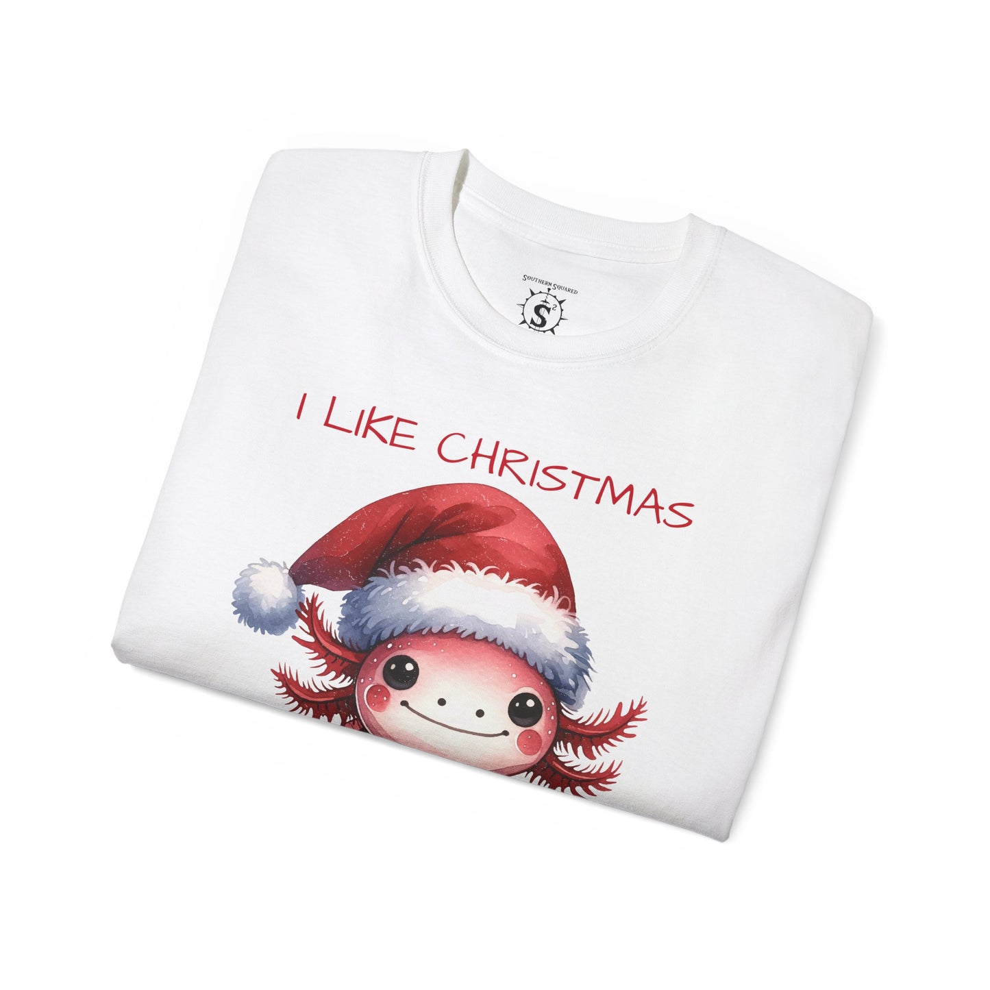 T-Shirt - Christmas Axolotl in a Santa Hat - Unisex Cotton Shirt