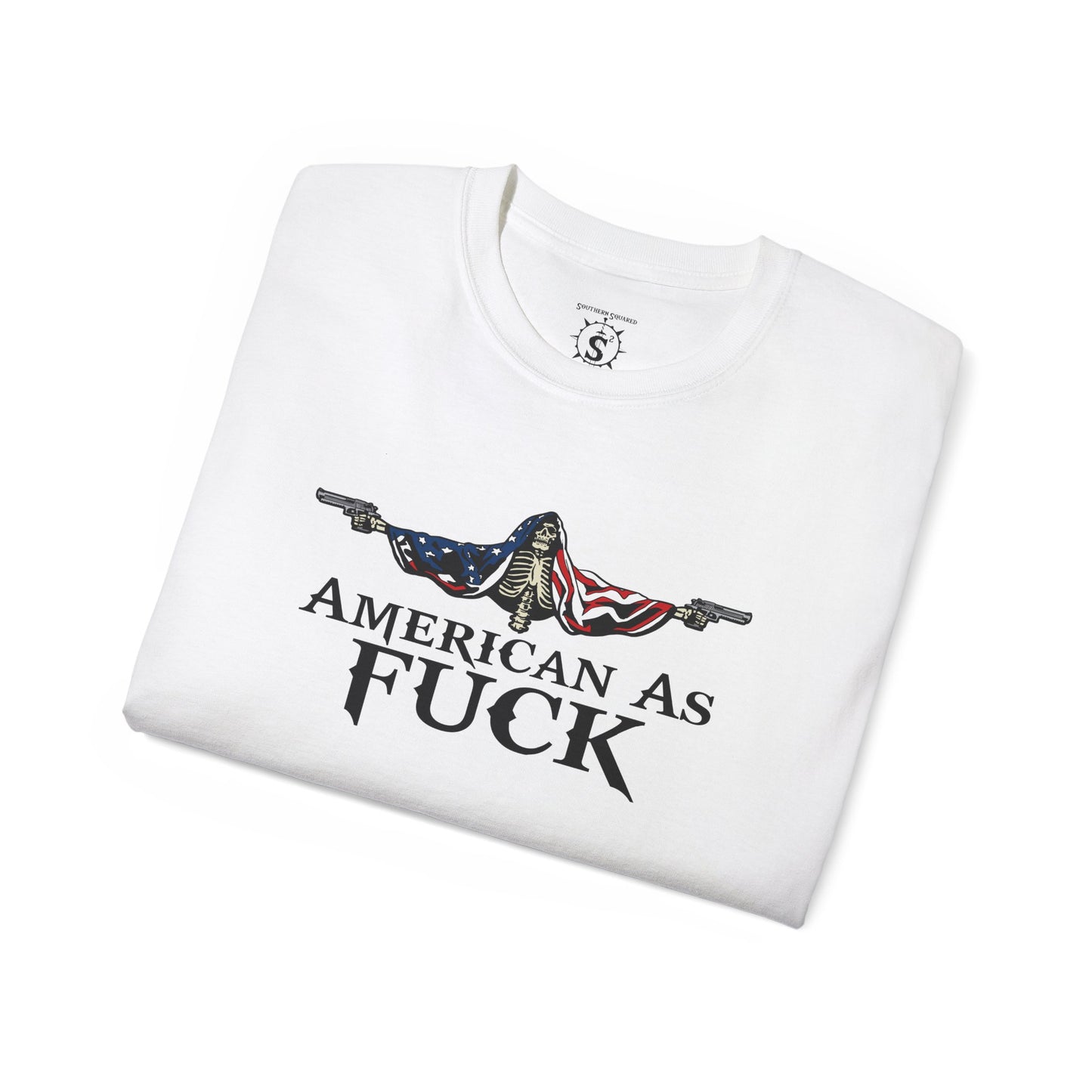 T-Shirt - American As Fuck Dual Wielding Skeleton - Unisex Cotton Shirt