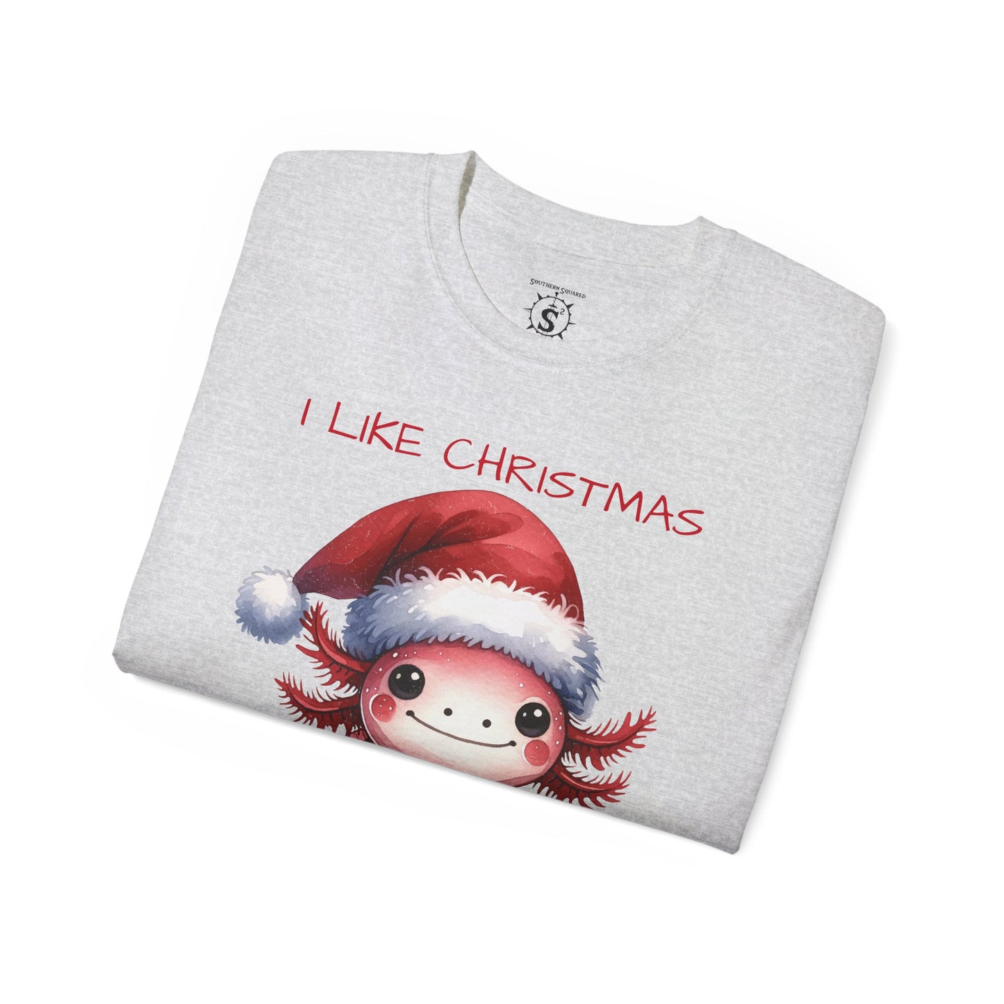 T-Shirt - Christmas Axolotl in a Santa Hat - Unisex Cotton Shirt