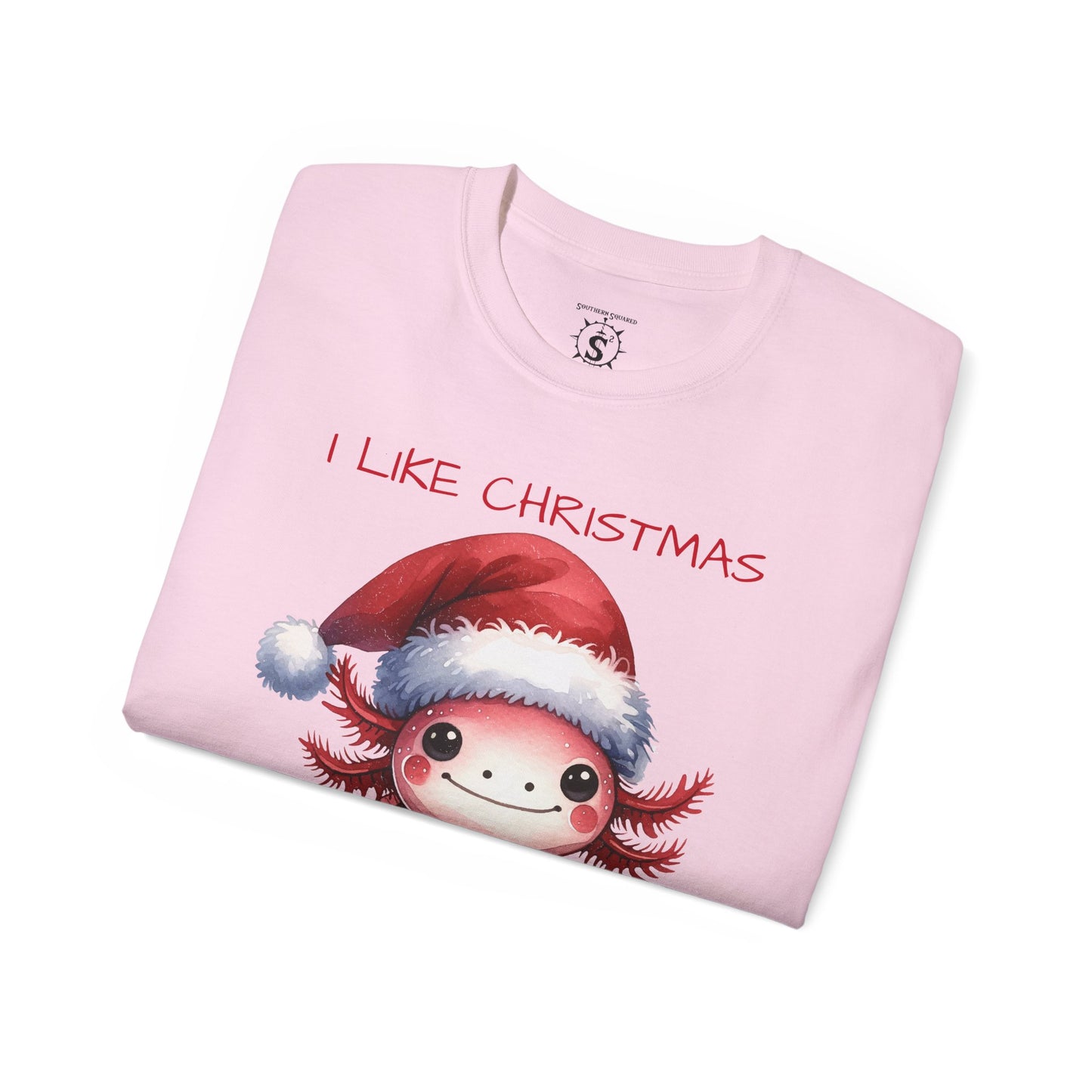 T-Shirt - Christmas Axolotl in a Santa Hat - Unisex Cotton Shirt