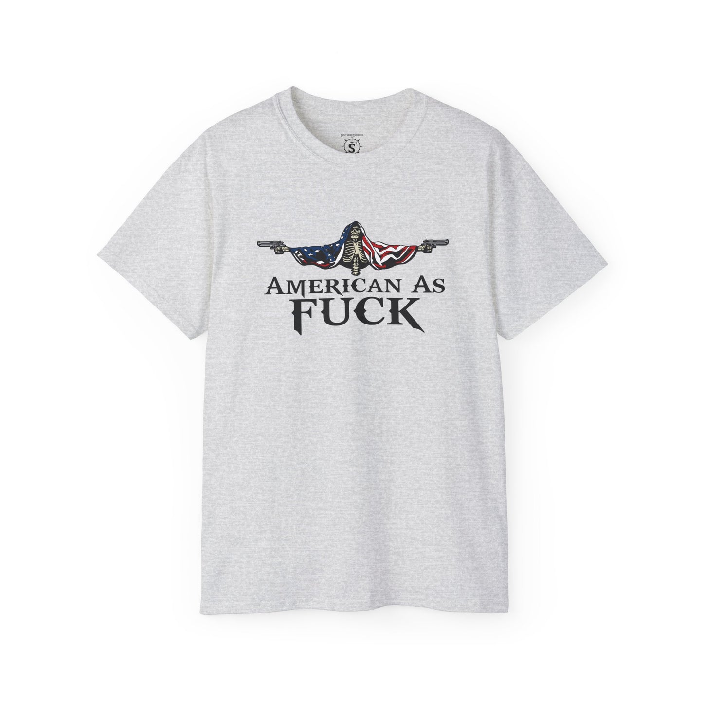 T-Shirt - American As Fuck Dual Wielding Skeleton - Unisex Cotton Shirt