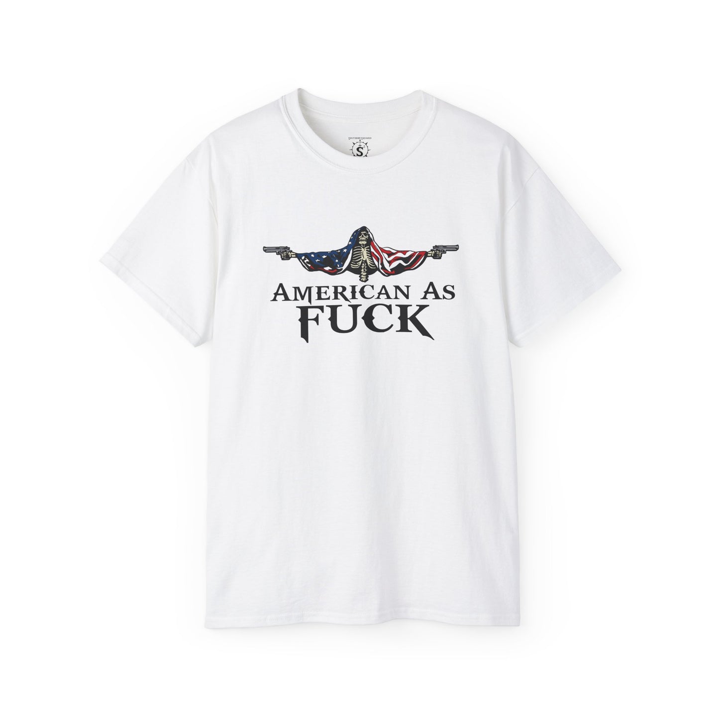 T-Shirt - American As Fuck Dual Wielding Skeleton - Unisex Cotton Shirt