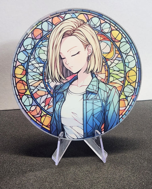 Glass Beverage Coaster (Dragon Ball Z, Anime, Android 18)