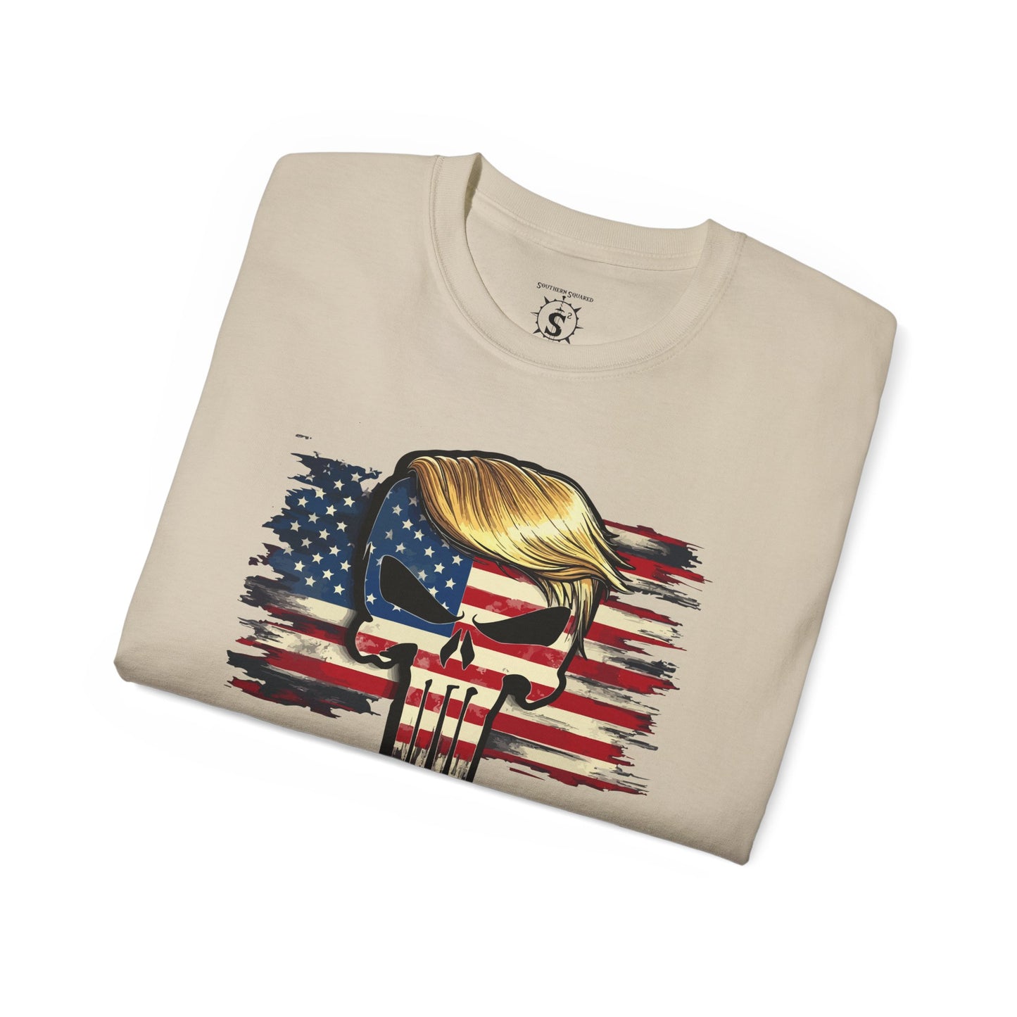 T-Shirt American Flag Punisher Skull Trump - Unisex Cotton Shirt