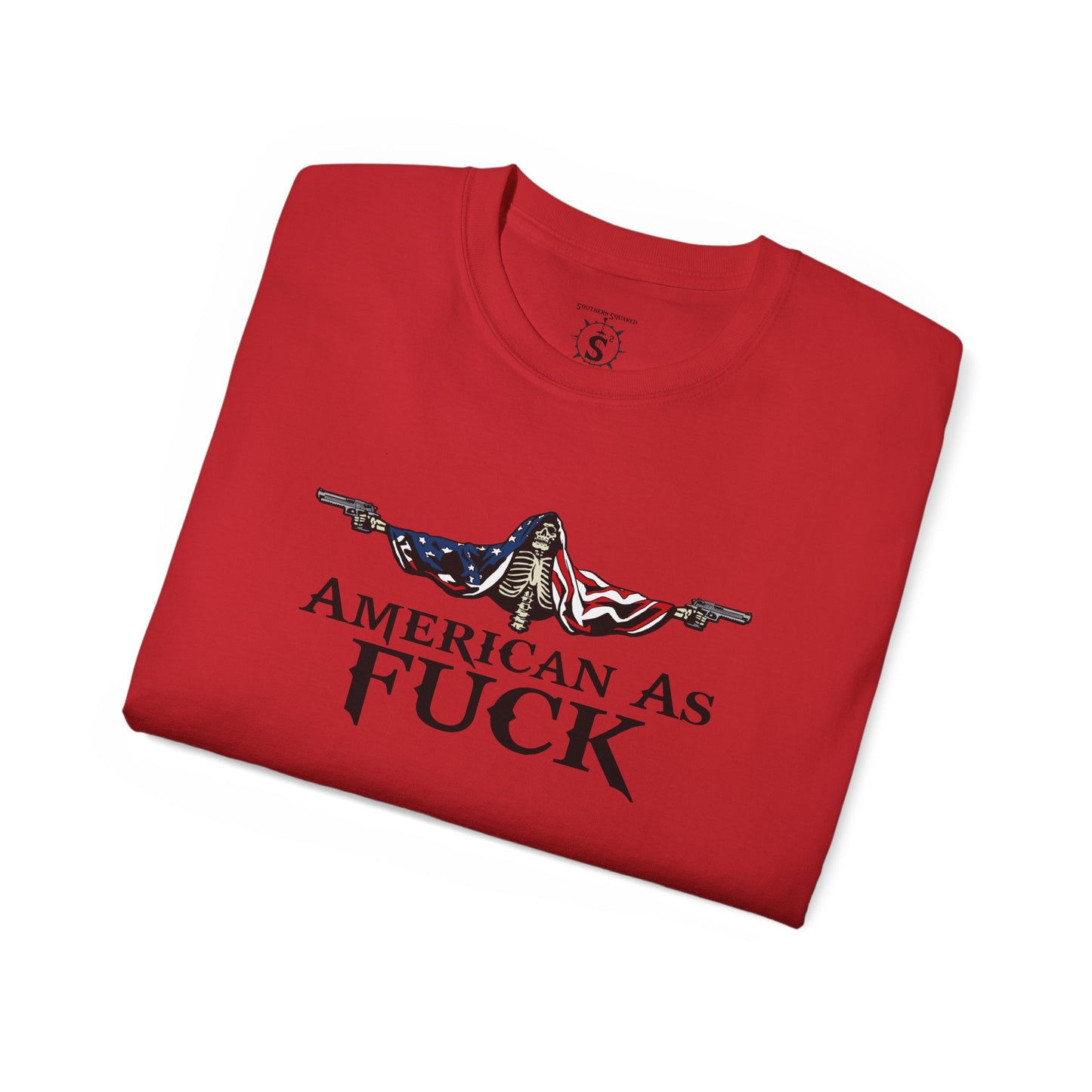 T-Shirt - American As Fuck Dual Wielding Skeleton - Unisex Cotton Shirt