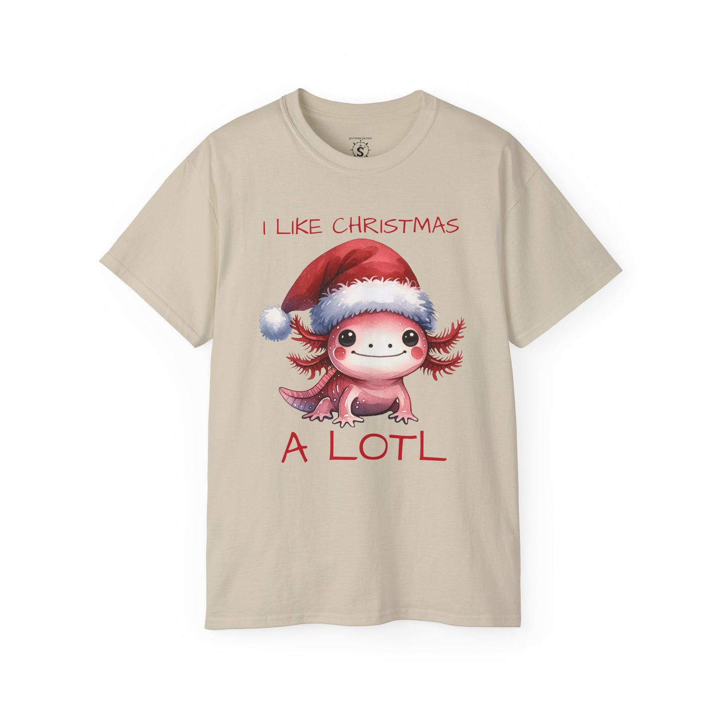 T-Shirt - Christmas Axolotl in a Santa Hat - Unisex Cotton Shirt