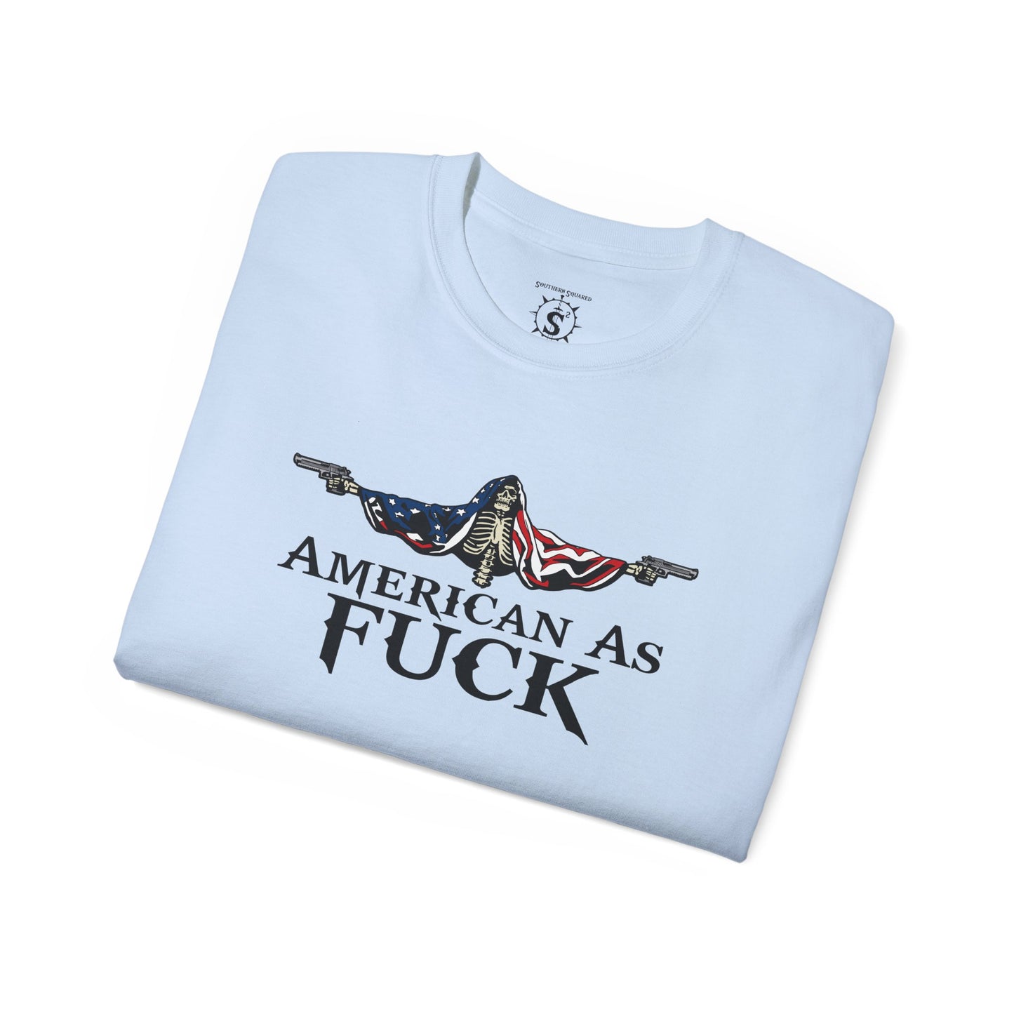 T-Shirt - American As Fuck Dual Wielding Skeleton - Unisex Cotton Shirt