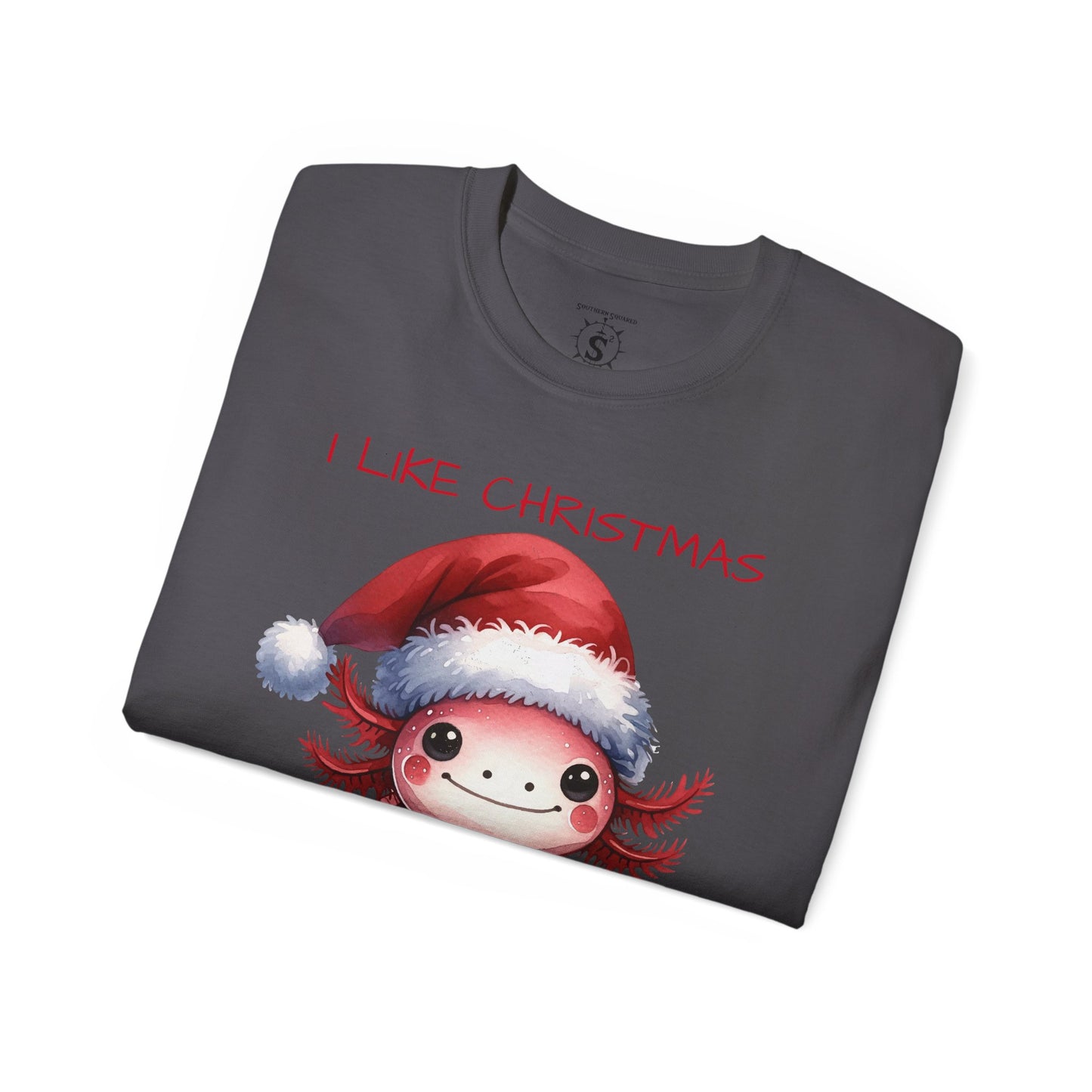 T-Shirt - Christmas Axolotl in a Santa Hat - Unisex Cotton Shirt