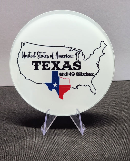 Glass Beverage Coaster (Patriotic, Texas, TX and 49 Bitches)