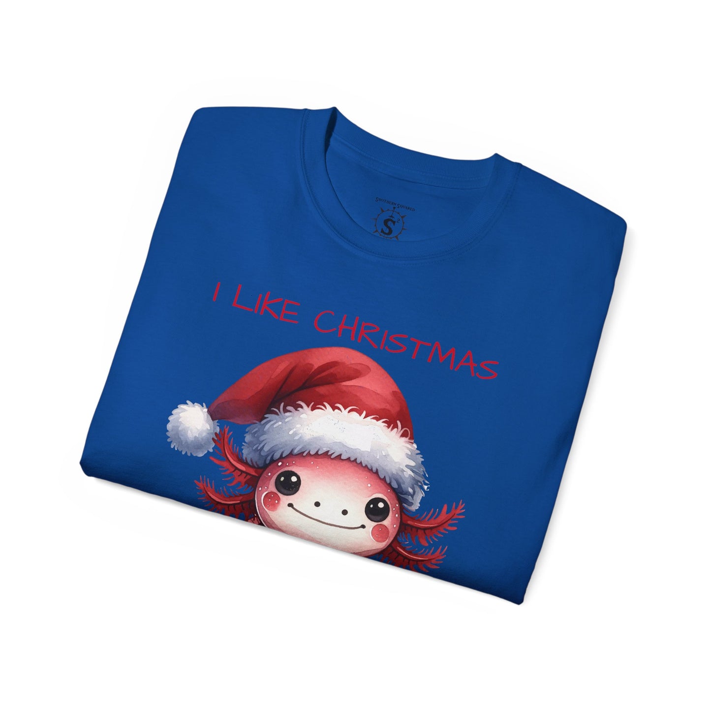 T-Shirt - Christmas Axolotl in a Santa Hat - Unisex Cotton Shirt