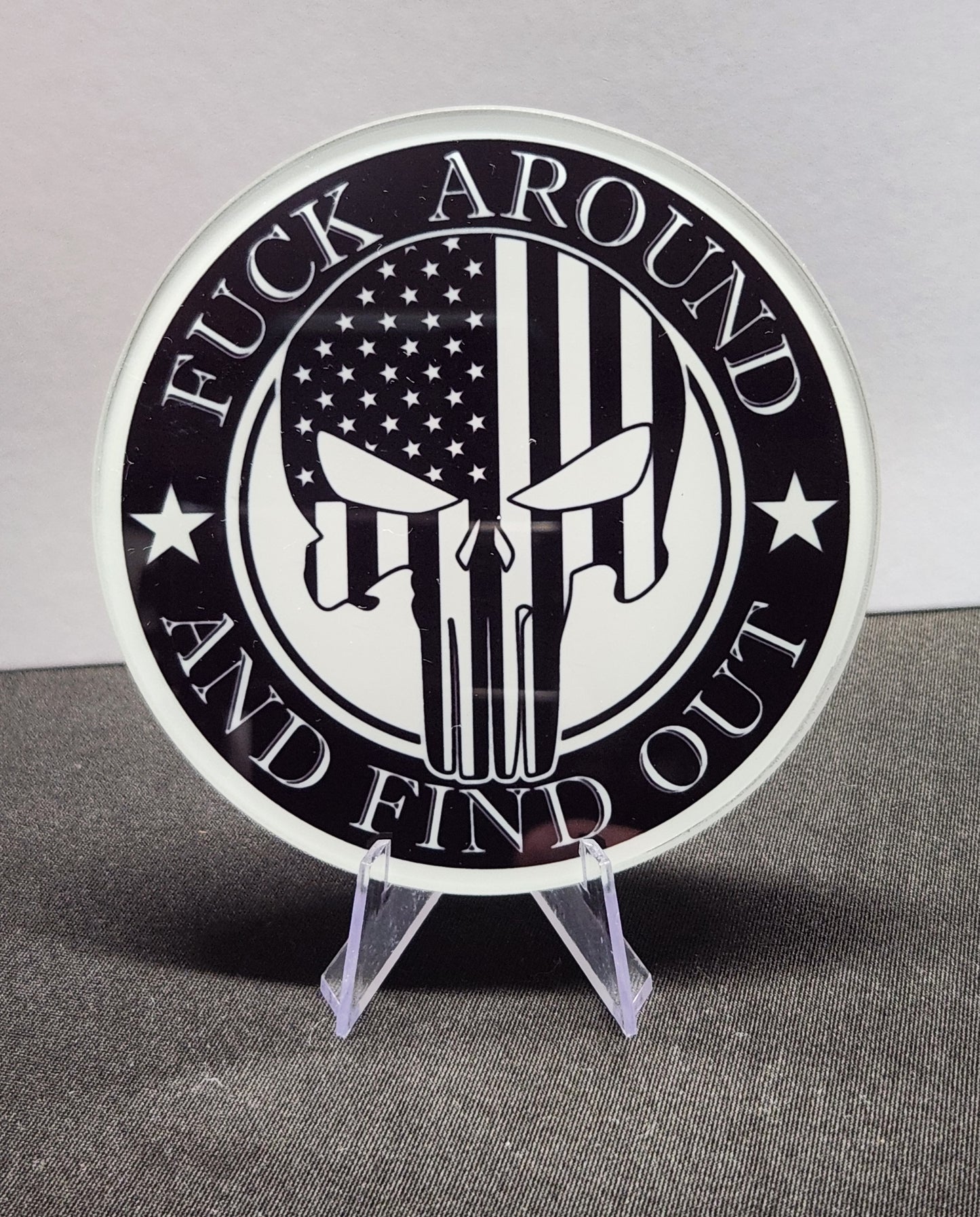 Glass Beverage Coaster (Patriotic, FAAFO Punisher, Fuck Around and Find Out Punisher)