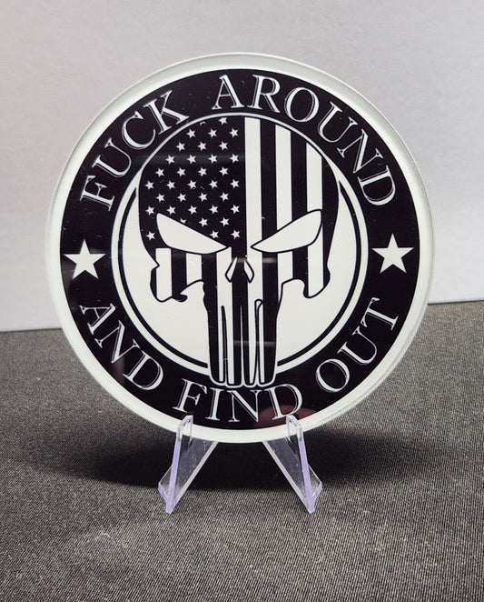 Glass Beverage Coaster (Patriotic, FAAFO Punisher, Fuck Around and Find Out Punisher)