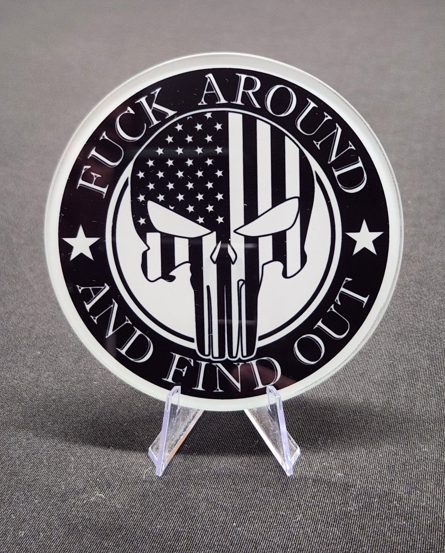 Glass Beverage Coaster (Patriotic, FAAFO Punisher, Fuck Around and Find Out Punisher)