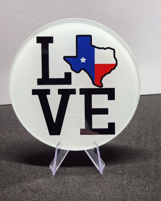 Glass Beverage Coaster (Patriotic, Texas, Love TX)