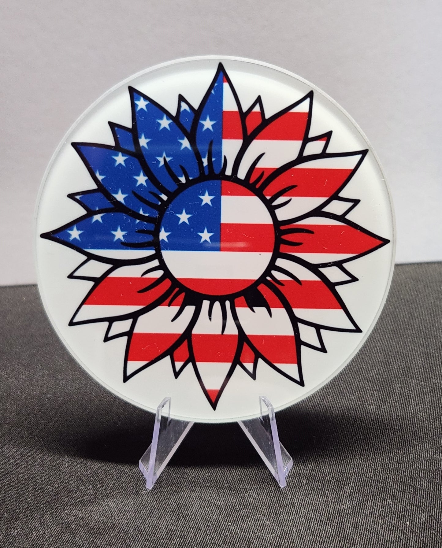 Glass Beverage Coaster (Patriotic, USA, Sunflower US Flag)