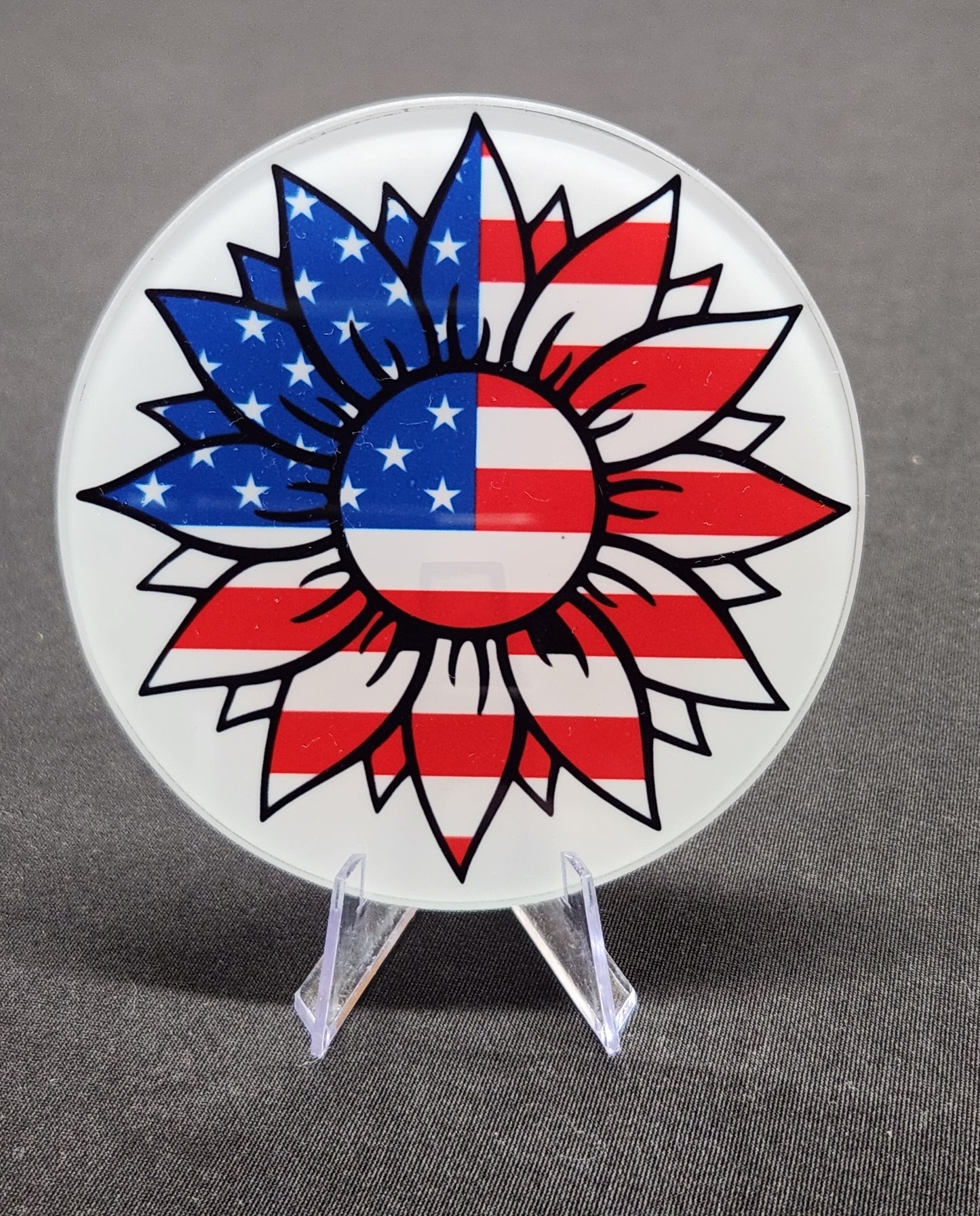 Glass Beverage Coaster (Patriotic, USA, Sunflower US Flag)