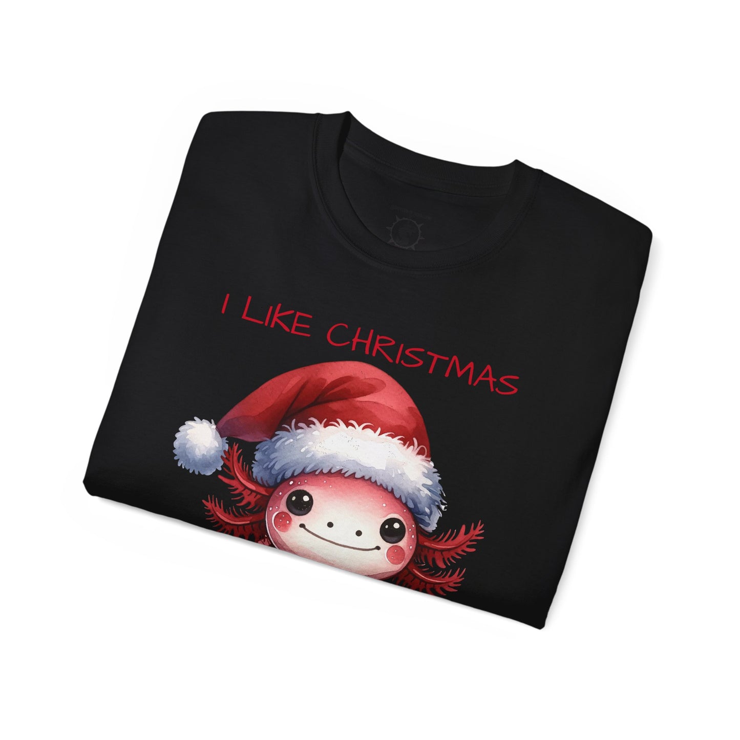 T-Shirt - Christmas Axolotl in a Santa Hat - Unisex Cotton Shirt