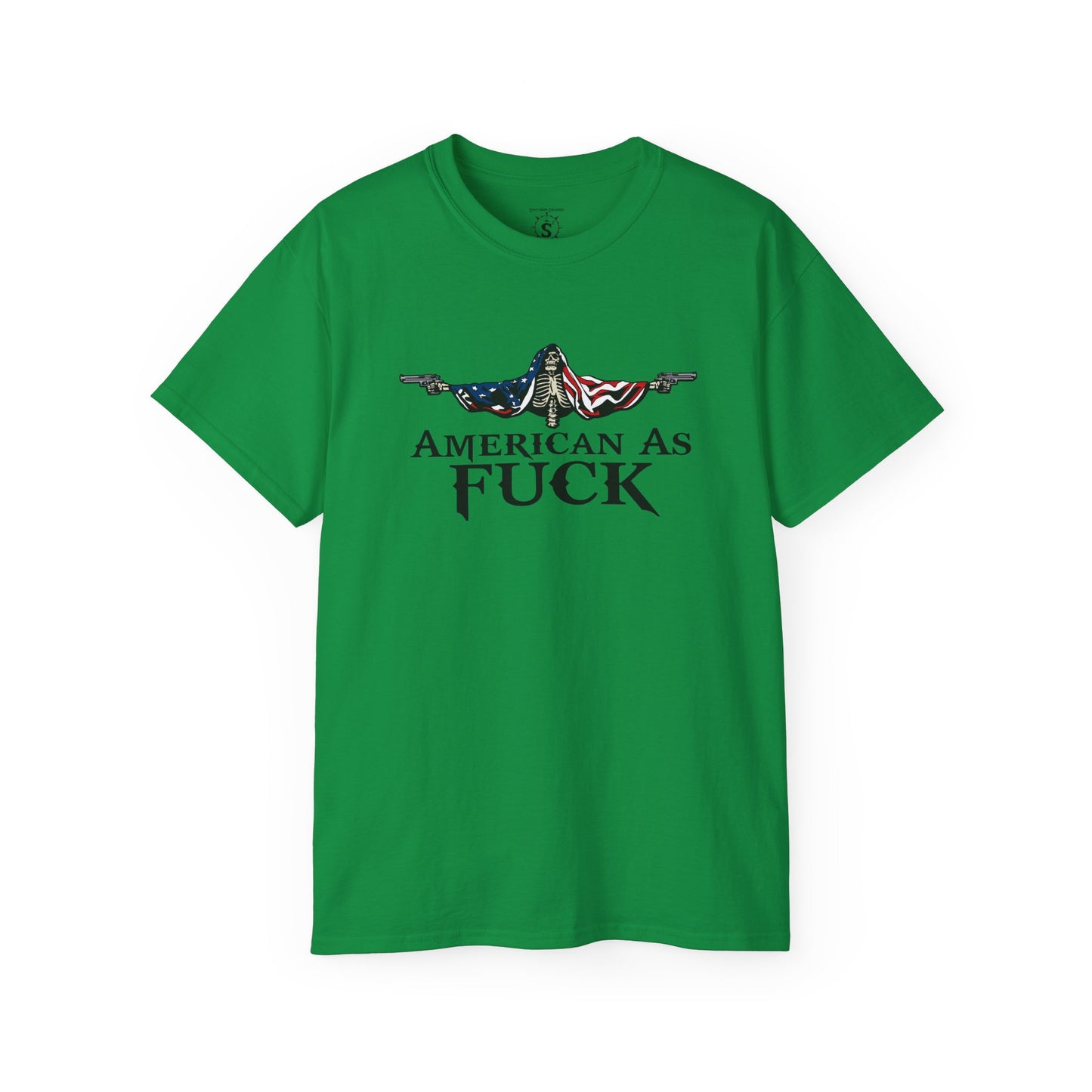 T-Shirt - American As Fuck Dual Wielding Skeleton - Unisex Cotton Shirt