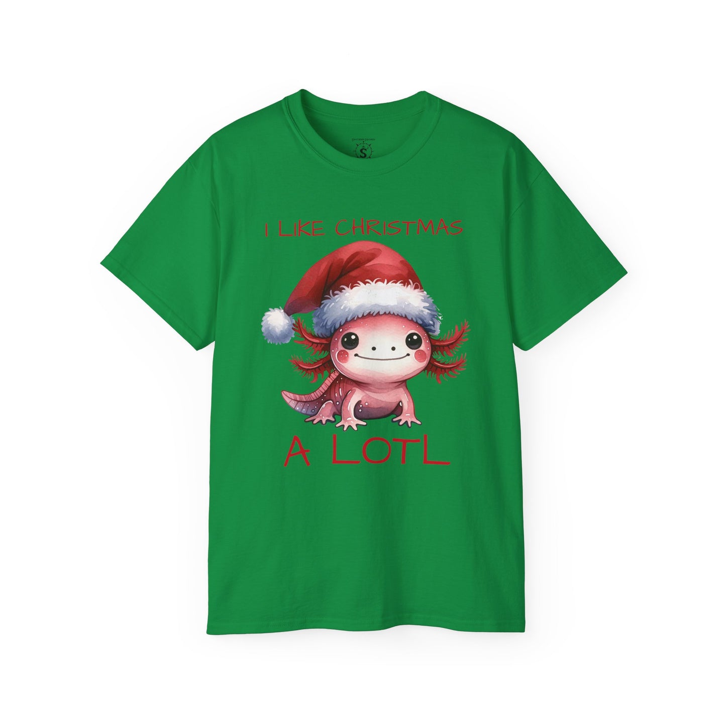 T-Shirt - Christmas Axolotl in a Santa Hat - Unisex Cotton Shirt