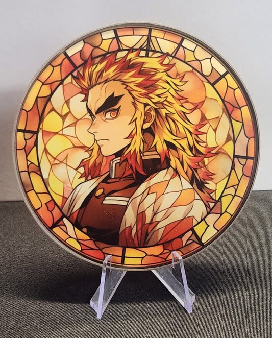 Glass Beverage Coaster (Demon Slayer, Anime, Kyojuro Rengoku)