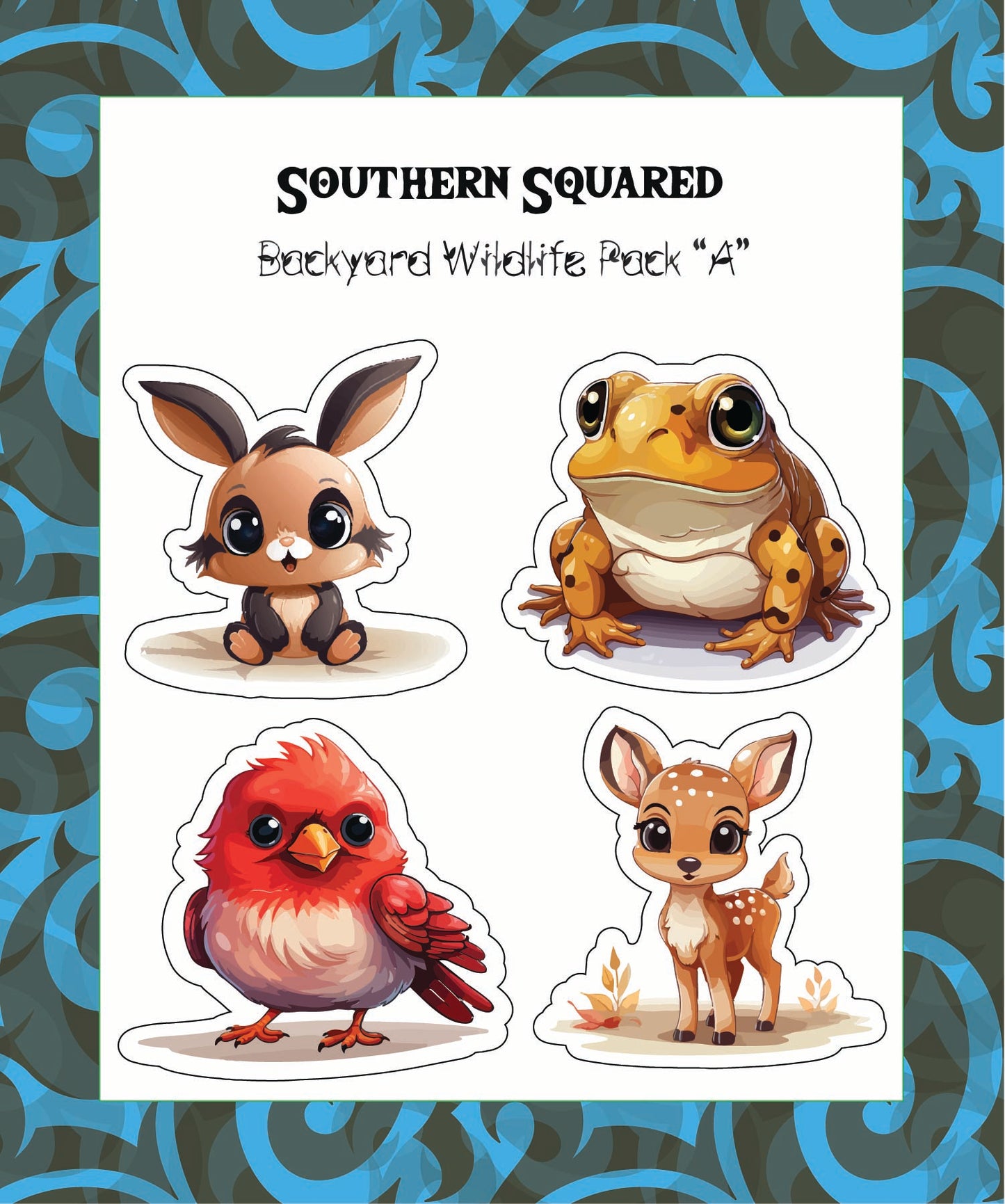 Sticker: The Adorables (Backyard Wildlife Sticker Pack-Bunny, Toad, Cardinal, Deer)