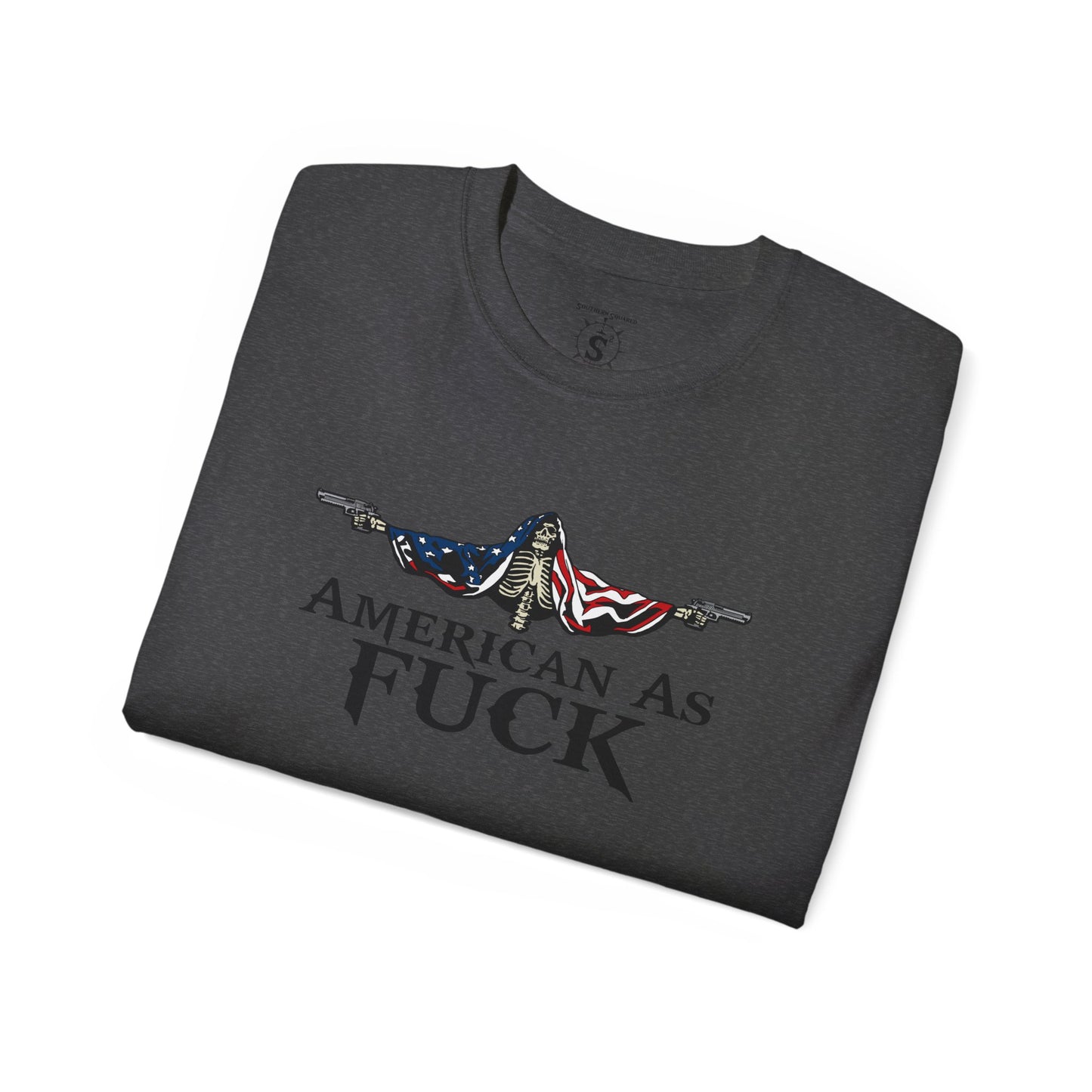 T-Shirt - American As Fuck Dual Wielding Skeleton - Unisex Cotton Shirt