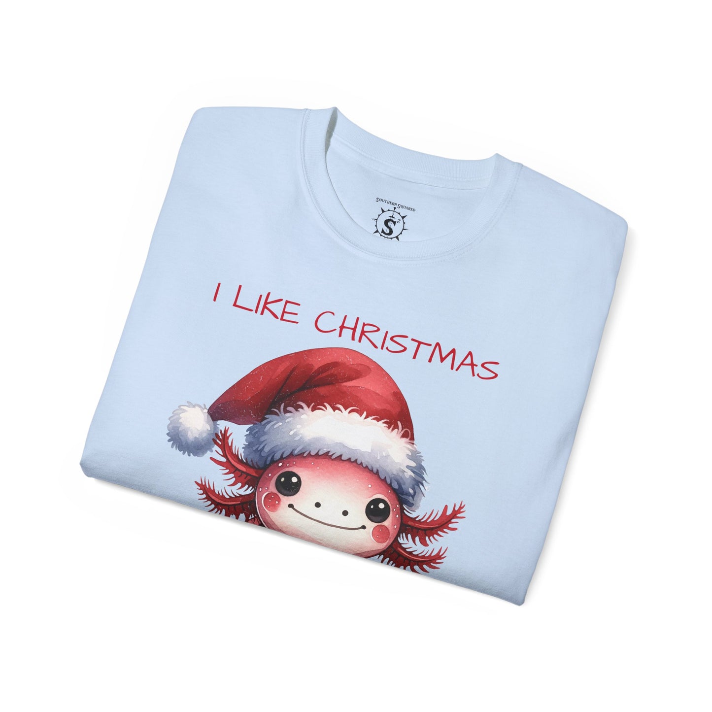 T-Shirt - Christmas Axolotl in a Santa Hat - Unisex Cotton Shirt