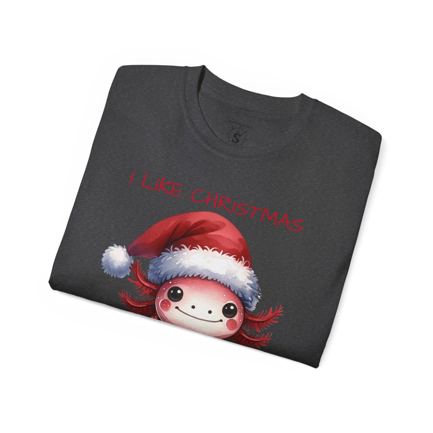 T-Shirt - Christmas Axolotl in a Santa Hat - Unisex Cotton Shirt